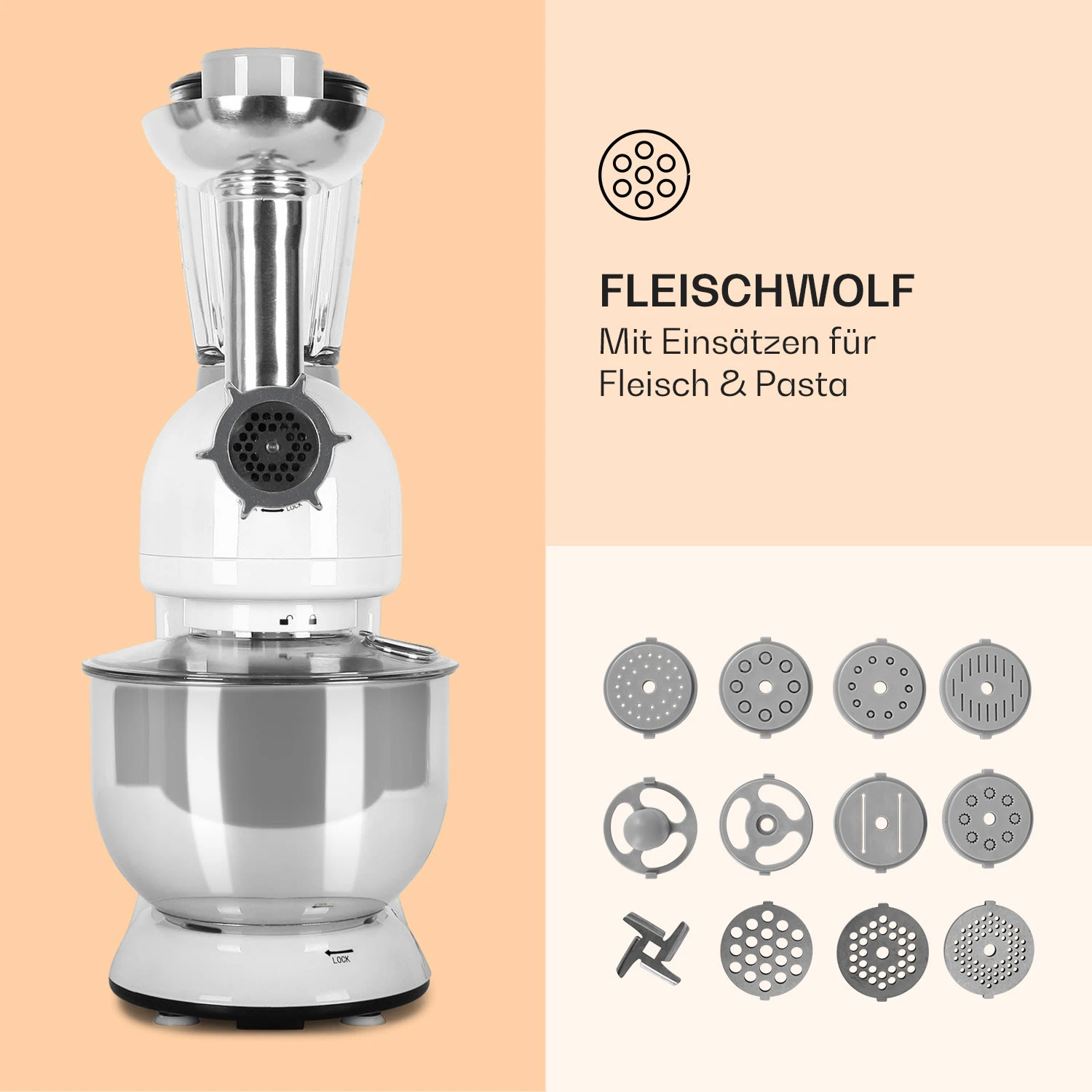 Lucia Küchenmaschine 3-in-1 2000 W / 2,7 PS 5 Ltr Edelstahl BPA-frei – Bild 5