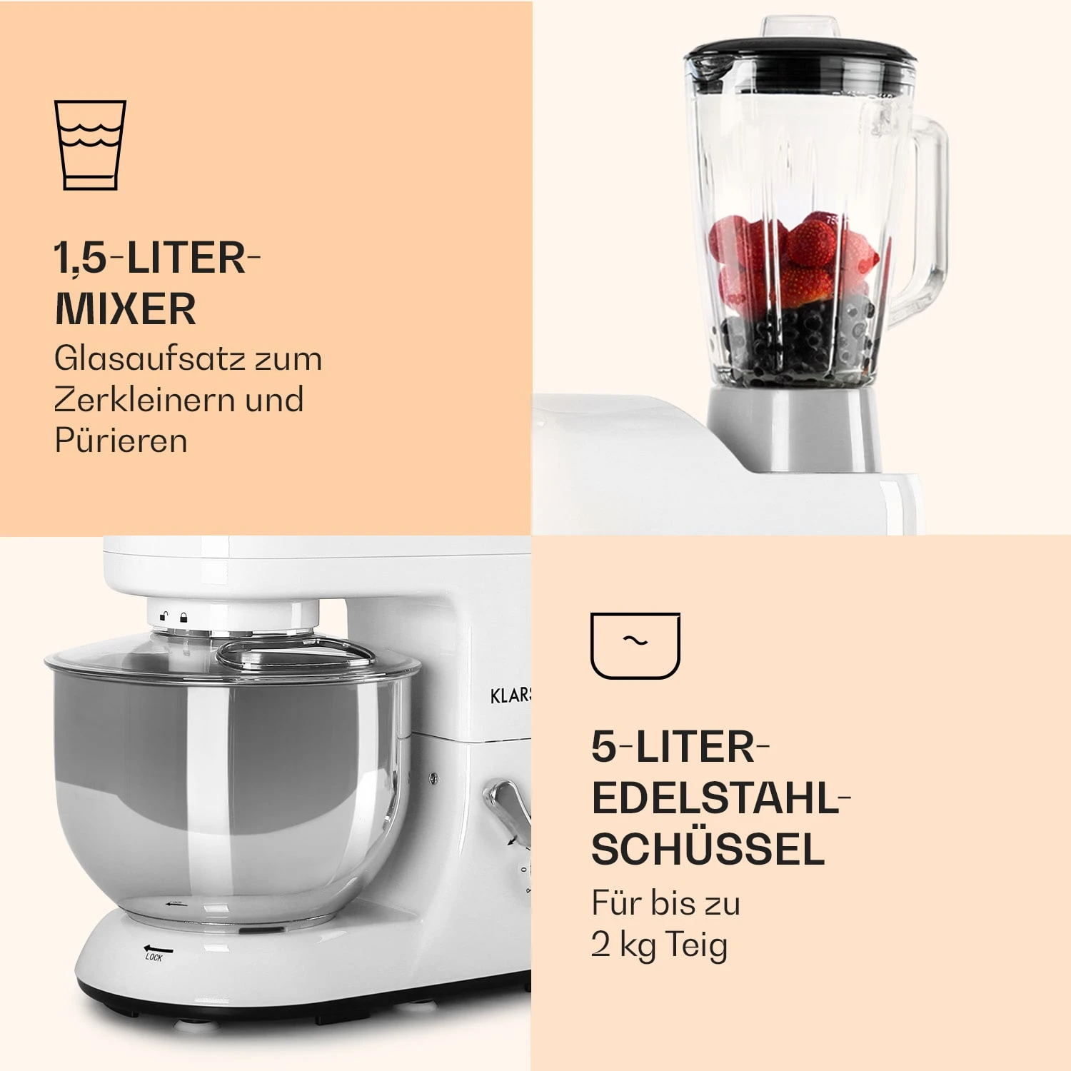 Lucia Küchenmaschine 3-in-1 2000 W / 2,7 PS 5 Ltr Edelstahl BPA-frei – Bild 6