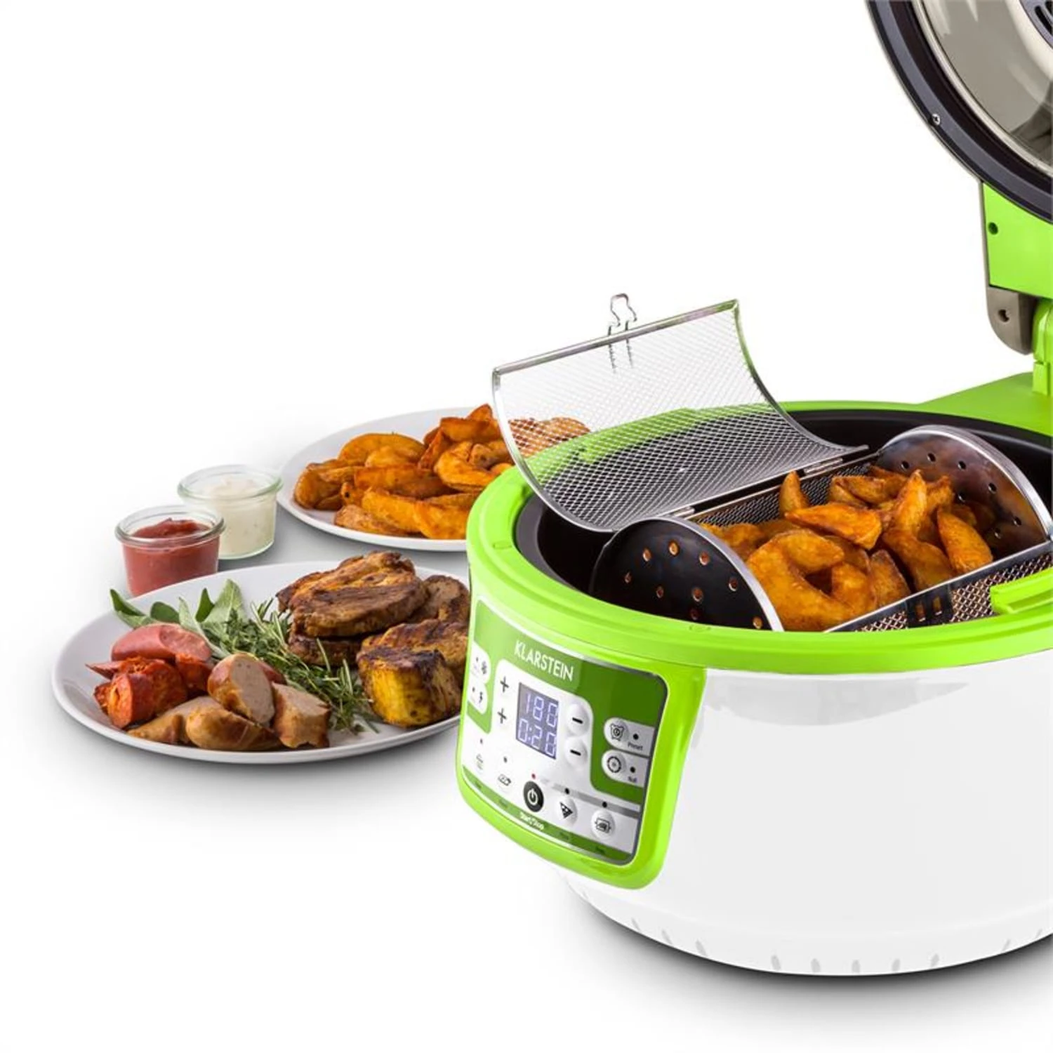 VitAir Turbo Heißluftfritteuse Grün-weiß 1400W Grillen Backen 9l – Bild 10