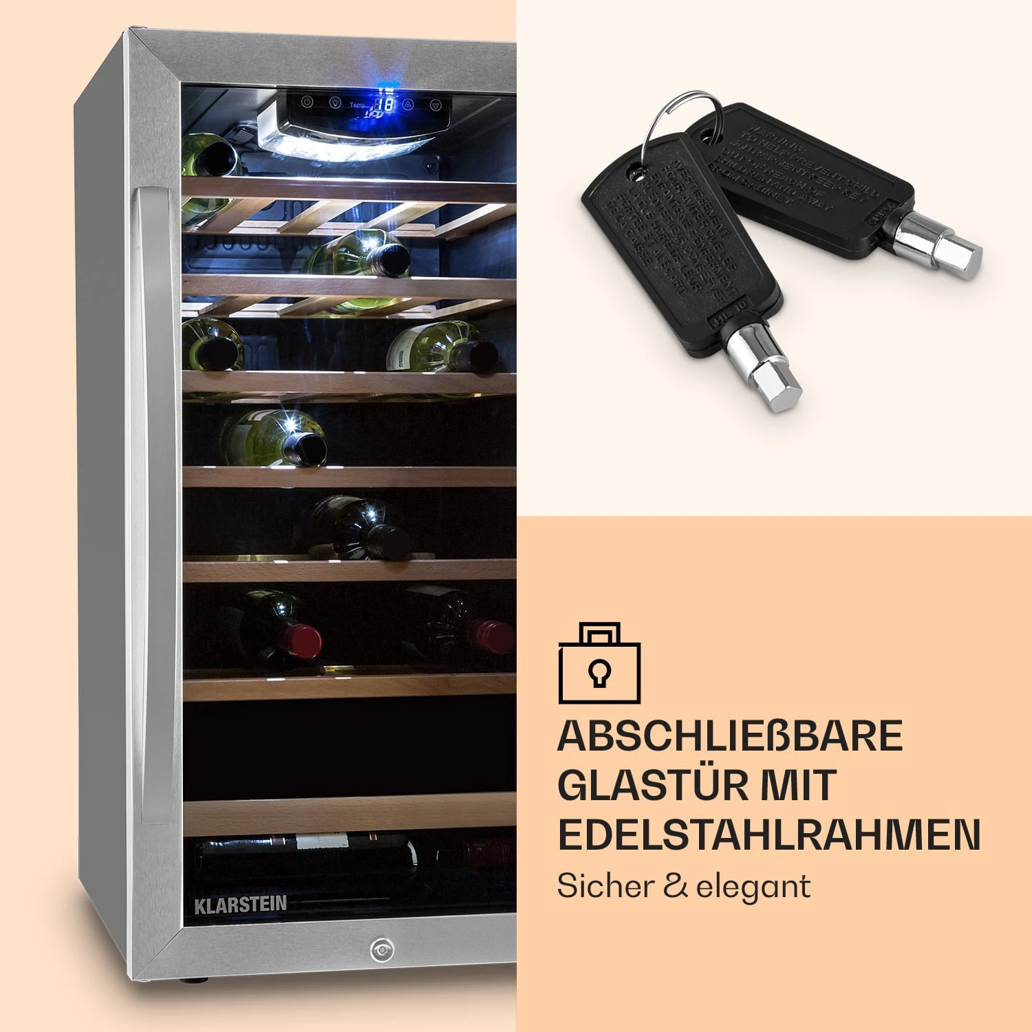 Vinamour 26 Uno Weinkühlschrank 26 Flaschen 88 Liter Edelstahl LED – Bild 4