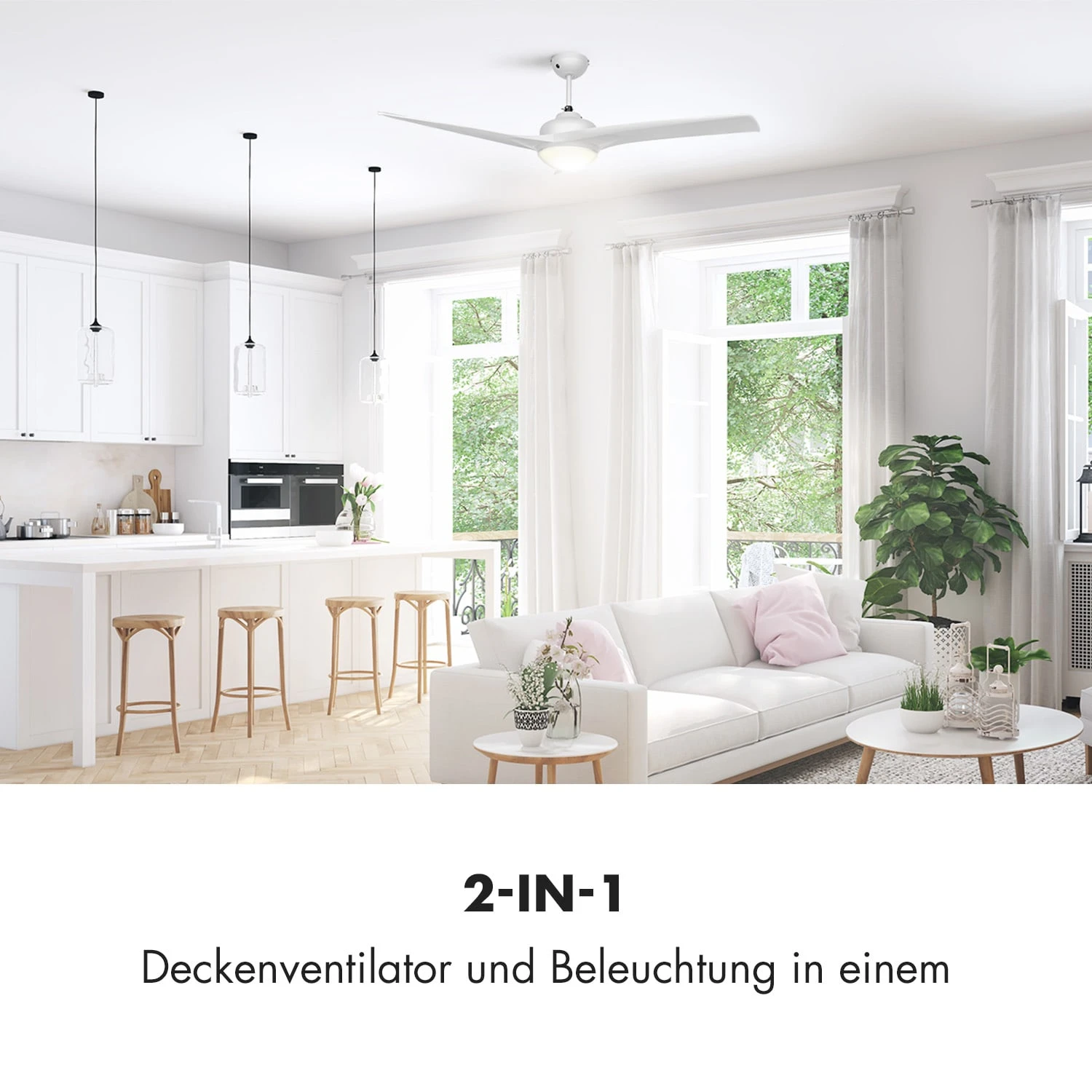 Figo 2-in-1-Deckenventilator Lampe Ø132cm 10.039m³/h Fernbedienung – Bild 2