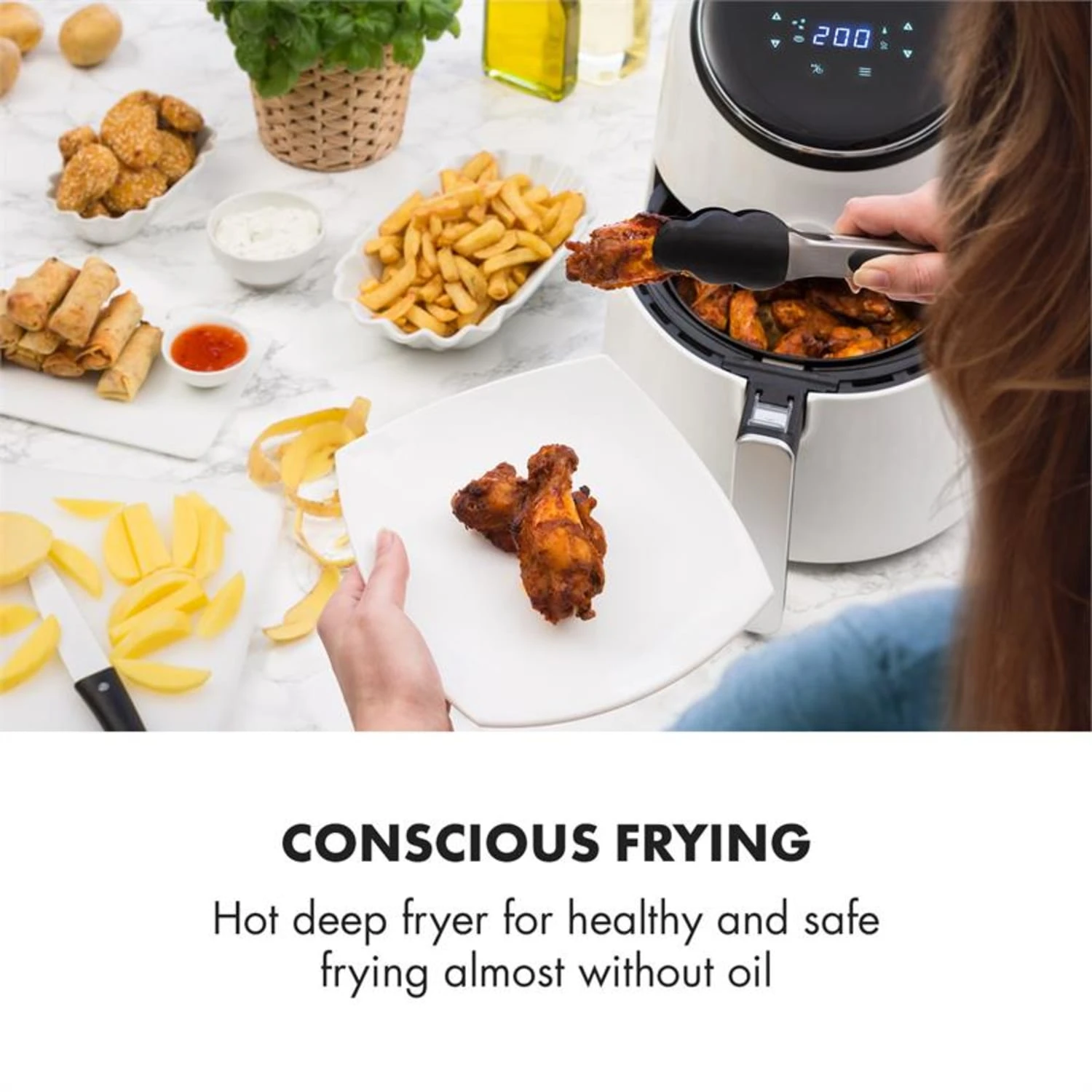 AirVital Heißluftfritteuse 1300W 2,5l CeraPlus-Antihaft Touch Weiß – Bild 2