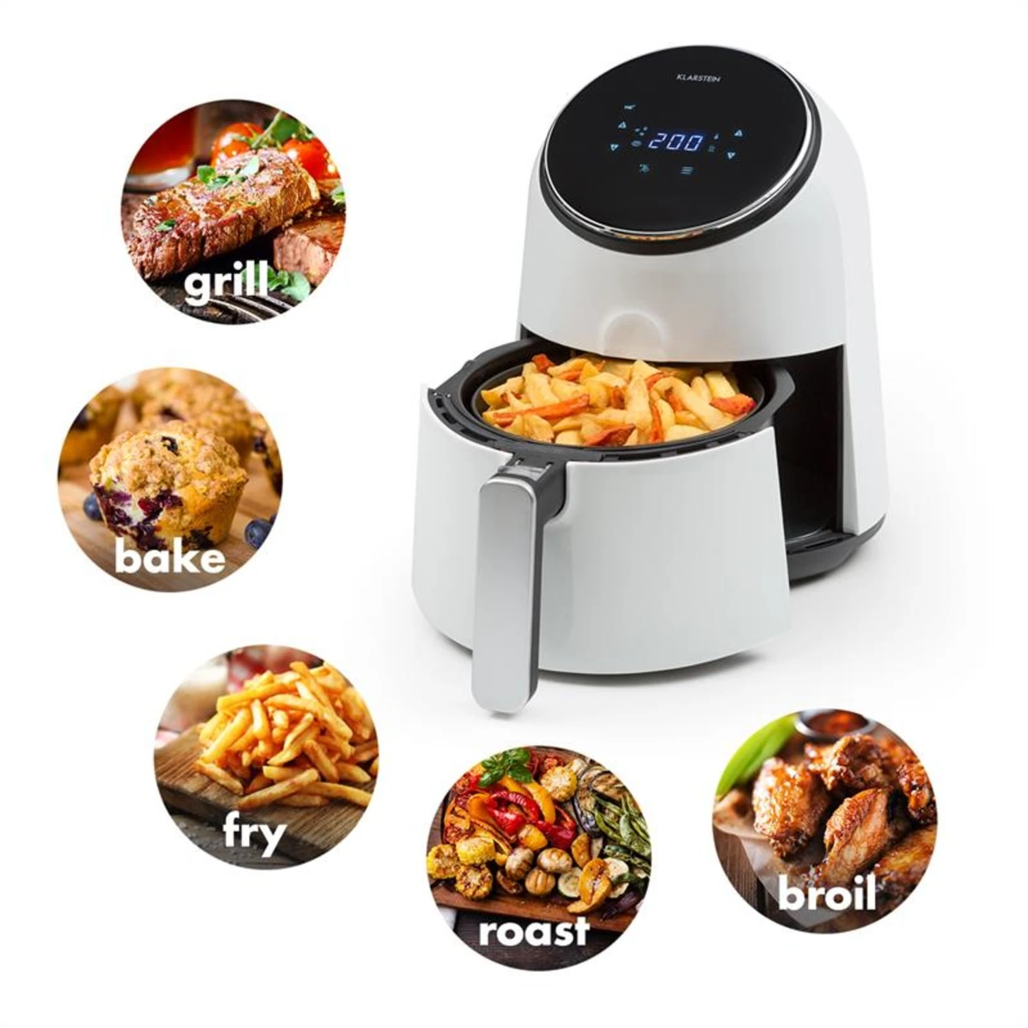 AirVital Heißluftfritteuse 1300W 2,5l CeraPlus-Antihaft Touch Weiß – Bild 3