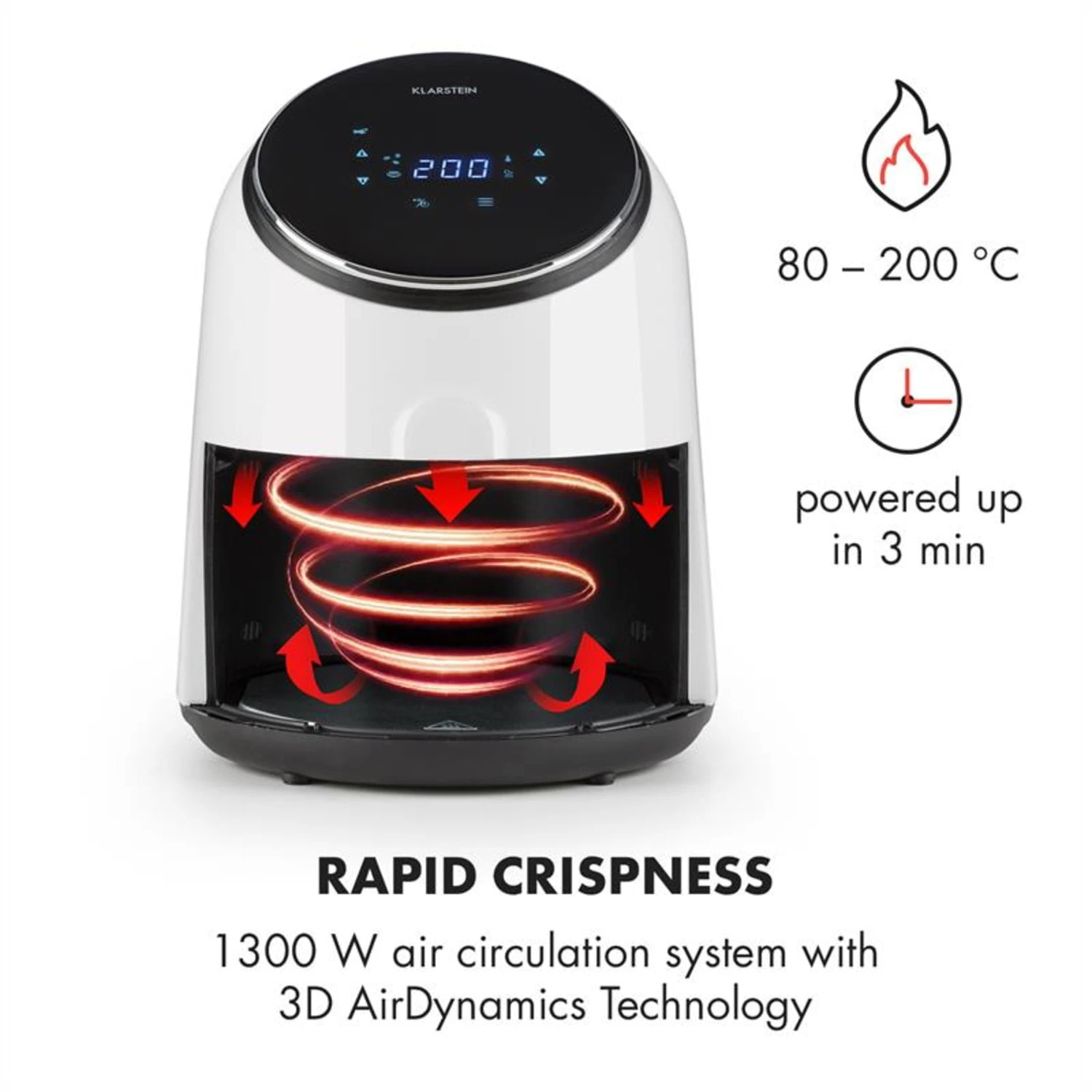 AirVital Heißluftfritteuse 1300W 2,5l CeraPlus-Antihaft Touch Weiß – Bild 4