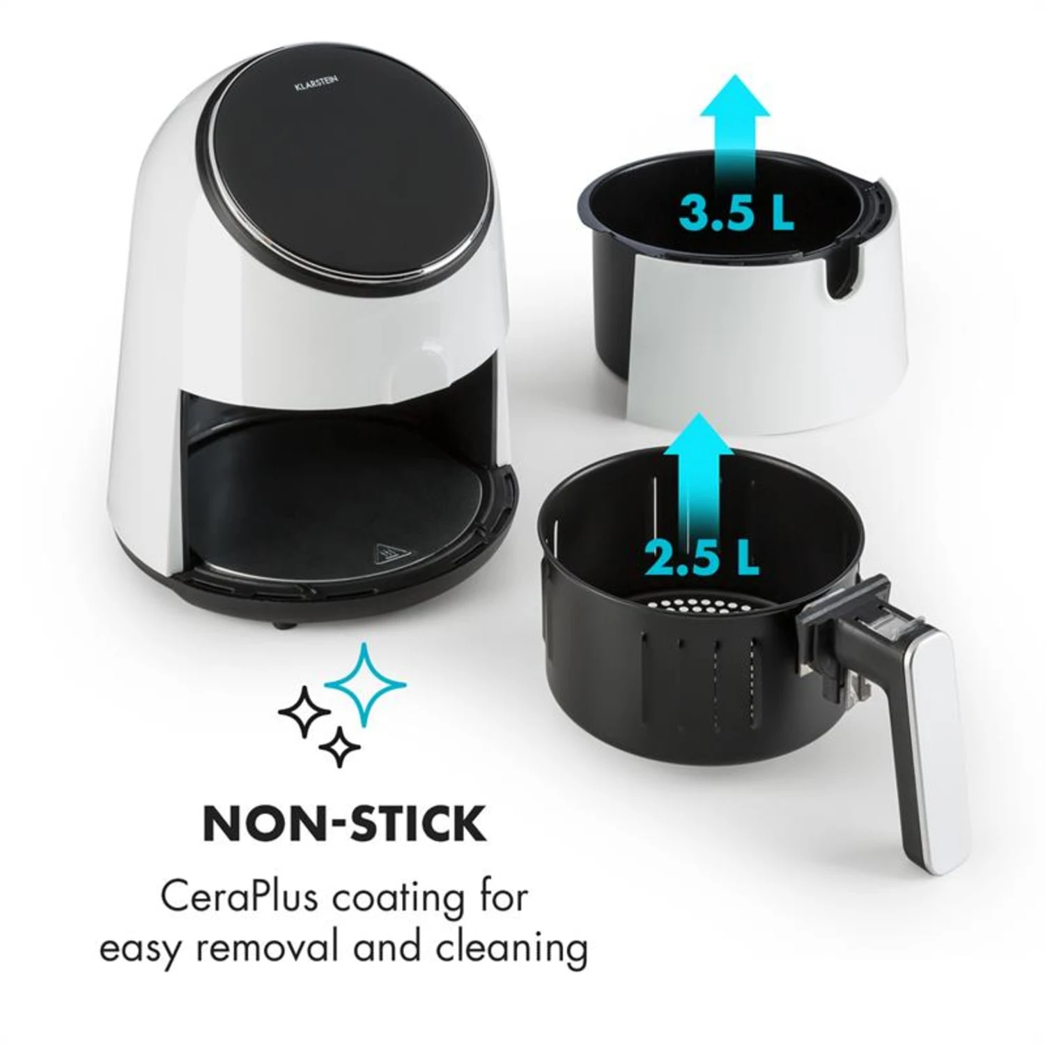 AirVital Heißluftfritteuse 1300W 2,5l CeraPlus-Antihaft Touch Weiß – Bild 6
