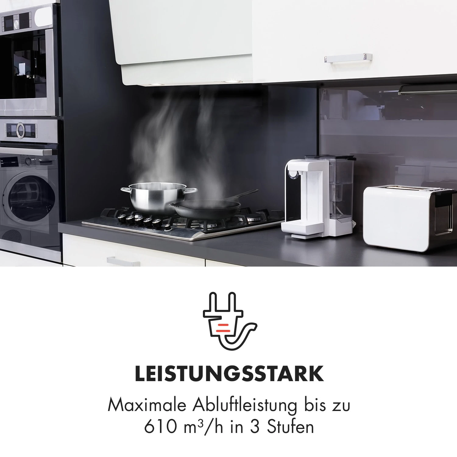 Klarstein Aurica 60 Dunstabzugshaube 60cm 600 M³/h LED Touch Glas Weiß – Bild 3