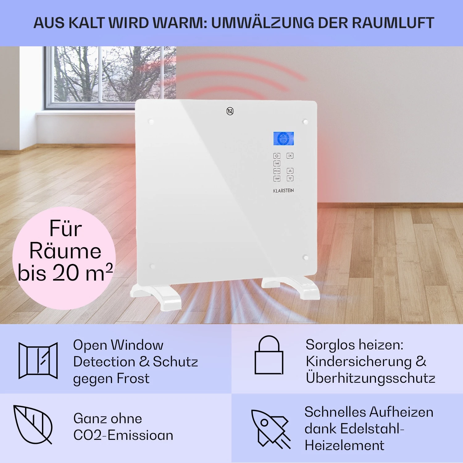 Norderney Konvektions-Heizgerät Thermostat Timer 1000W 20m² Weiß – Bild 4