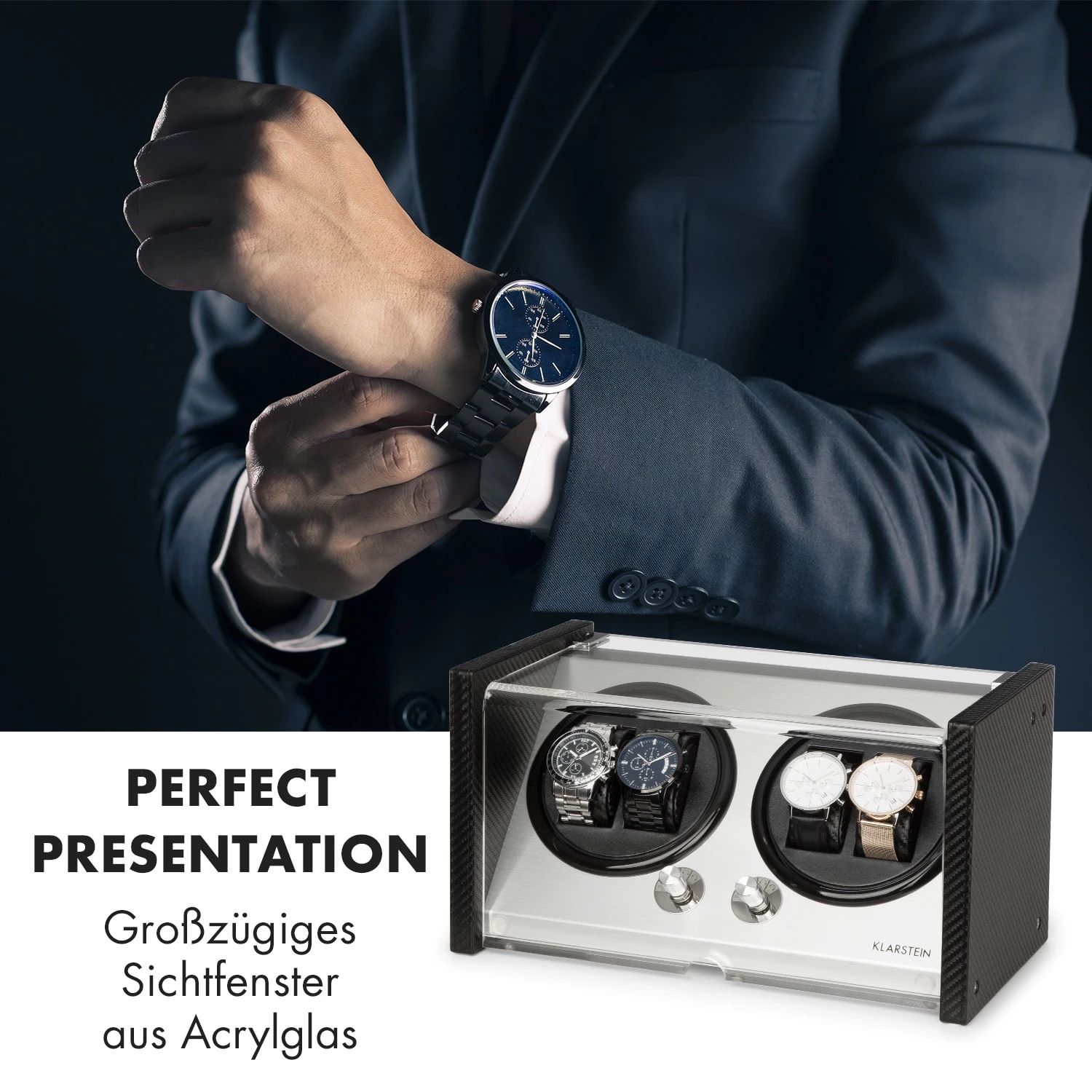 Tokyo 4 Uhrenbeweger, 4 Uhren, 3 Geschwindigkeiten, 4 Modi, Schwarz – Bild 2