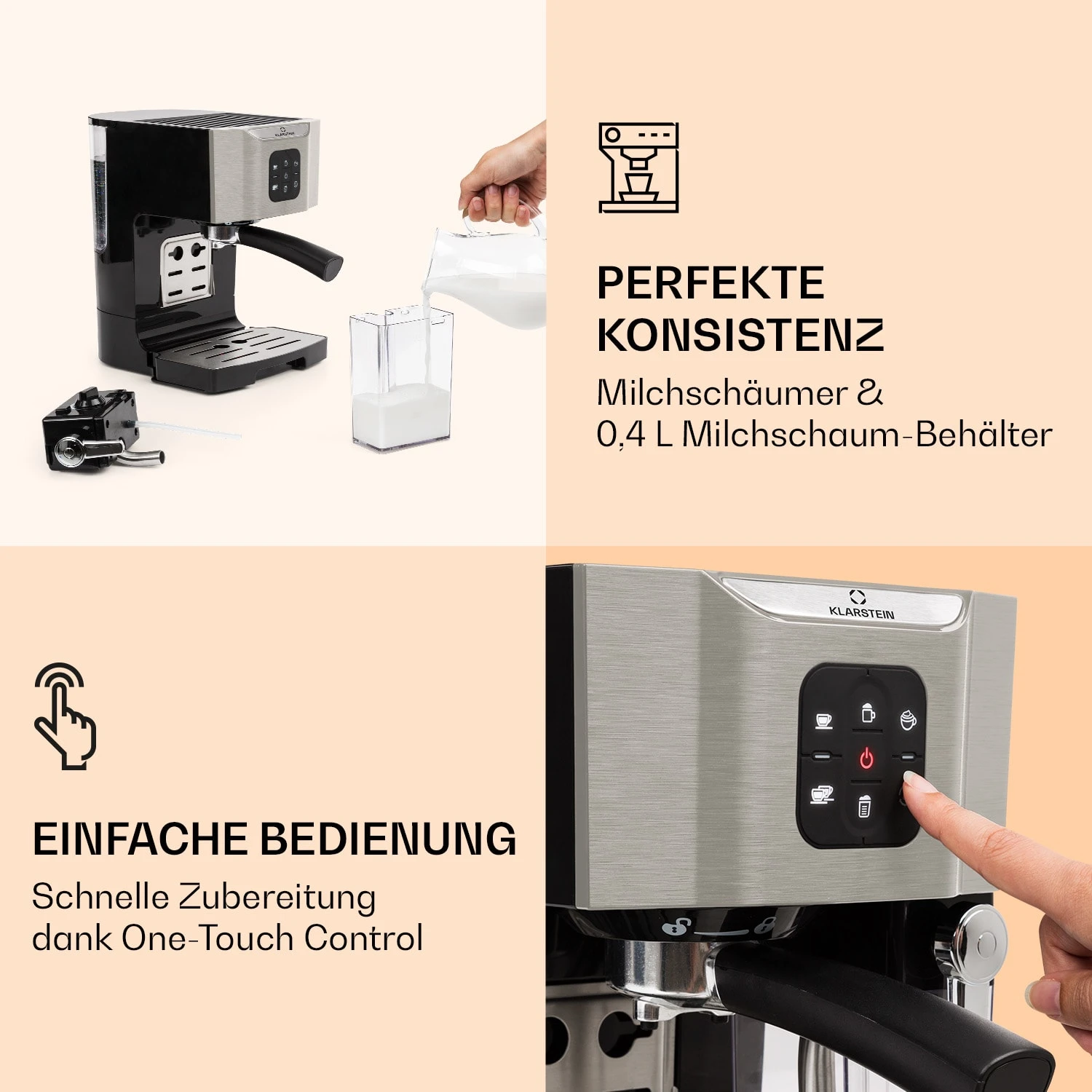 BellaVita Kaffeemaschine 3-in-1 1450 W 20 Bar Milchschäumer – Bild 3