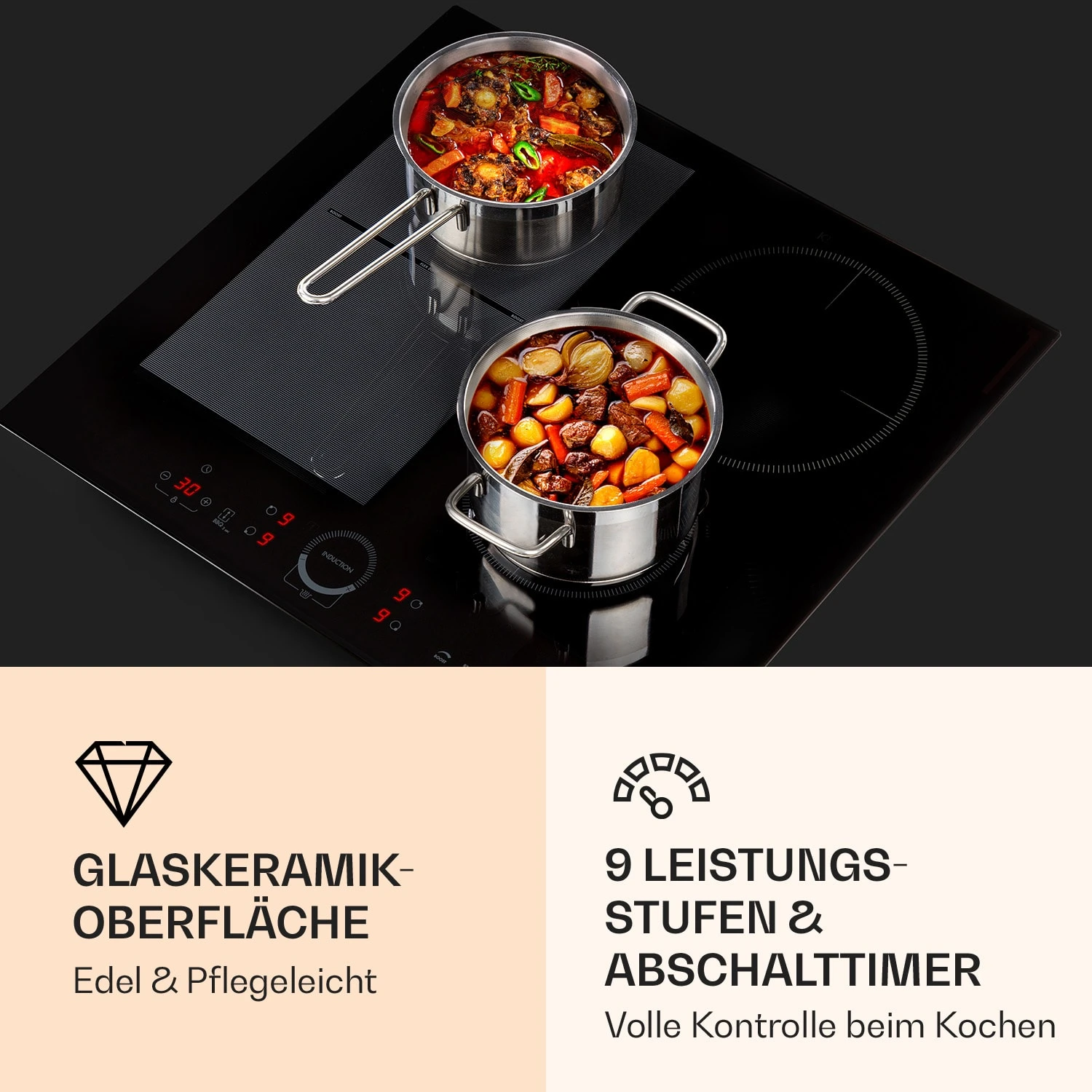 Delicatessa 60 Hybrid Einbaukochfeld Induktion 4 Zonen 7000W Glas – Bild 5