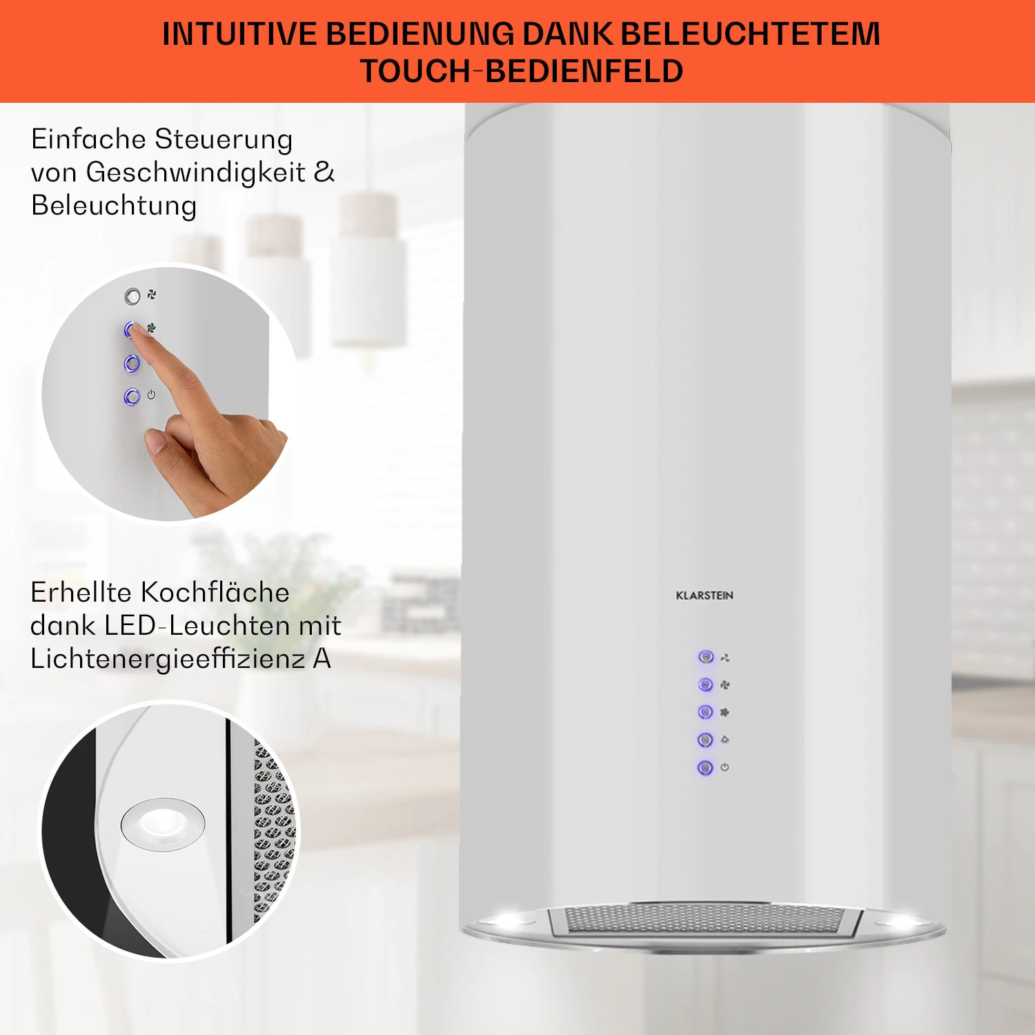 Beretta Inselabzugshaube Ø35cm Ab-/Umluft 650m³/h LED Edelstahl – Bild 4