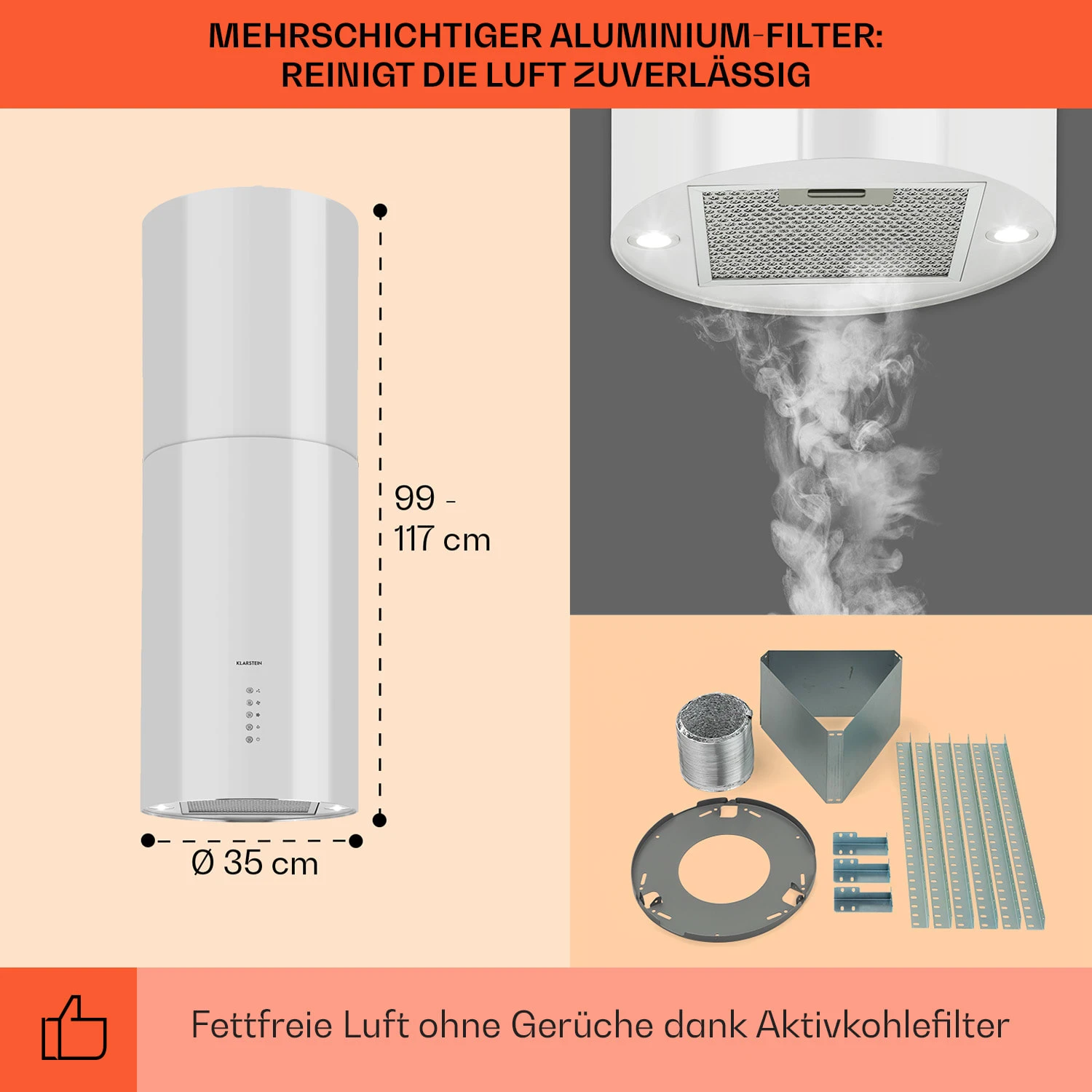 Beretta Inselabzugshaube Ø35cm Ab-/Umluft 650m³/h LED Edelstahl – Bild 5