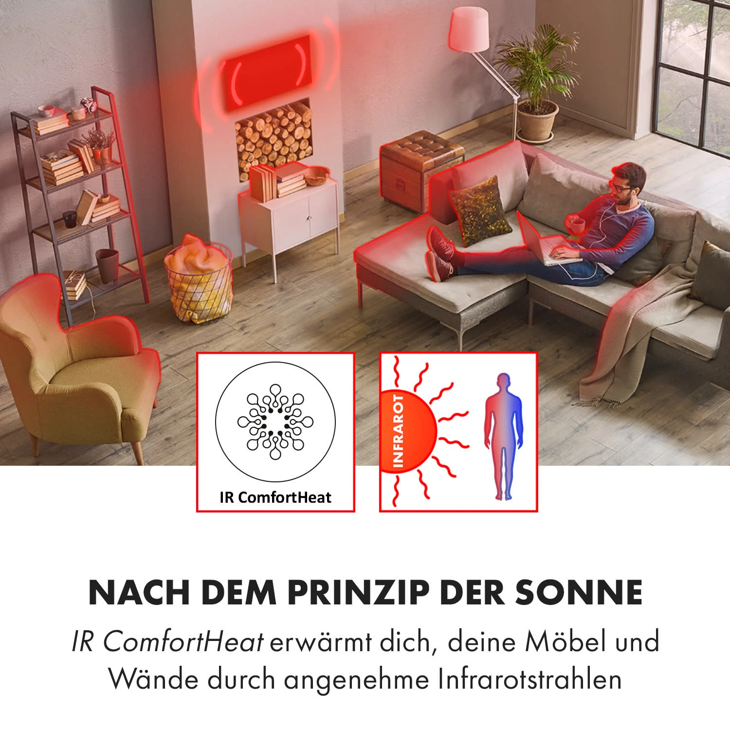 Crystal Wall Infrarotheizung 100x60cm 600W Wochentimer IP54 Weiß – Bild 2