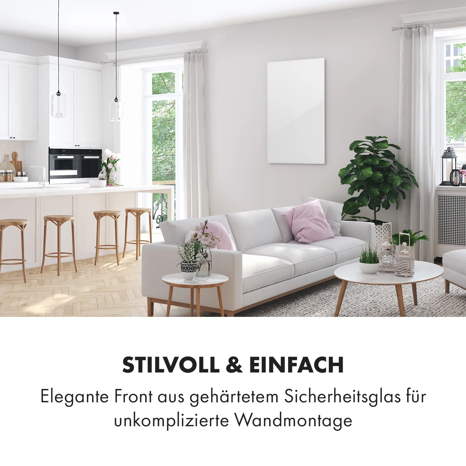 Crystal Wall Infrarotheizung 100x60cm 600W Wochentimer IP54 Weiß – Bild 3