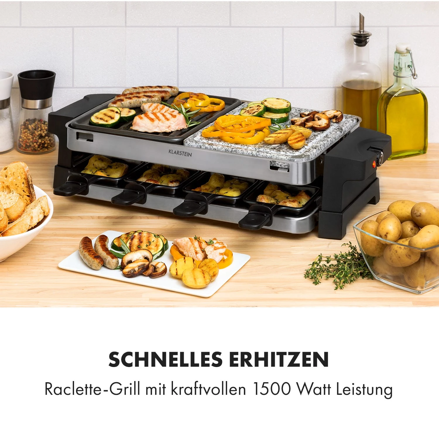 Sirloin Raclette 1500W Aluminium / Stein 8 Personen Kontroll-LED – Bild 2