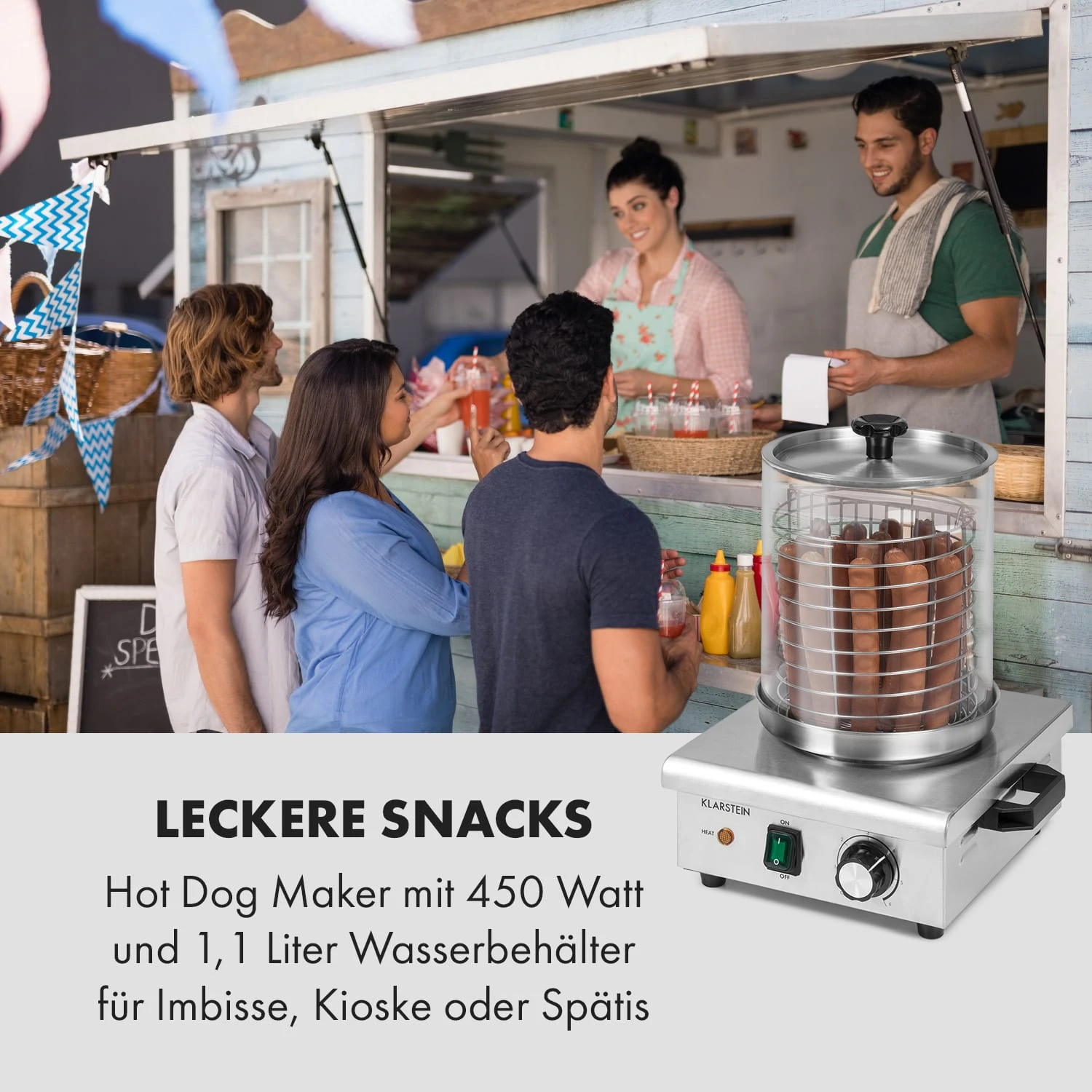 Wurstfabrik 450 Hot Dog Maker 450W 5L 30-100°C Glas Edelstahl – Bild 2