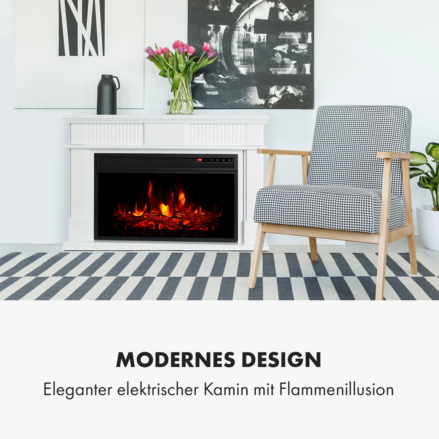 Bern Elektrischer Kamin 1000/2000W LED 10-30 °C Wochentimer – Bild 2