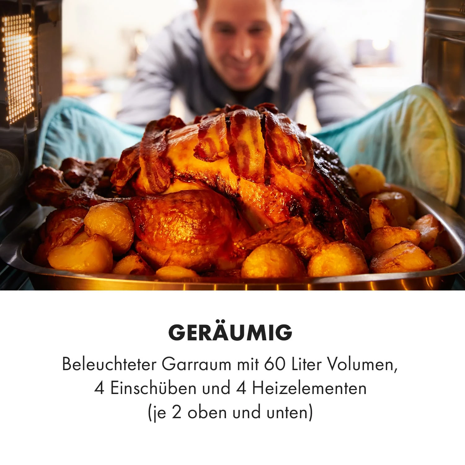 Masterchef 60 Mini-Backofen 60l 2000W 100-230 °C Timer Schwarz – Bild 4