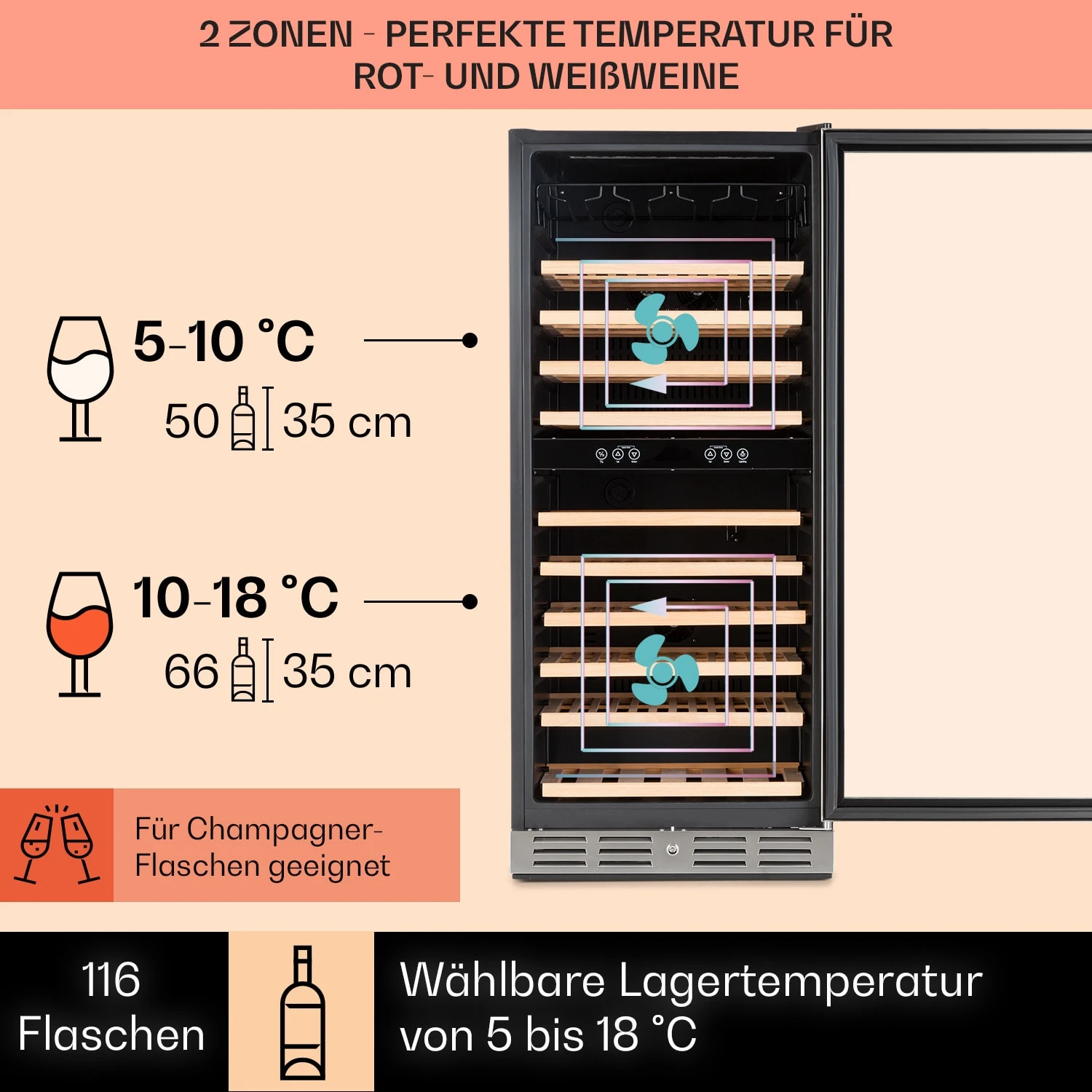 Vinovilla Grande 116 Built-in Duo Weinkühlschrank 310 Ltr 116 Fl. LED – Bild 3