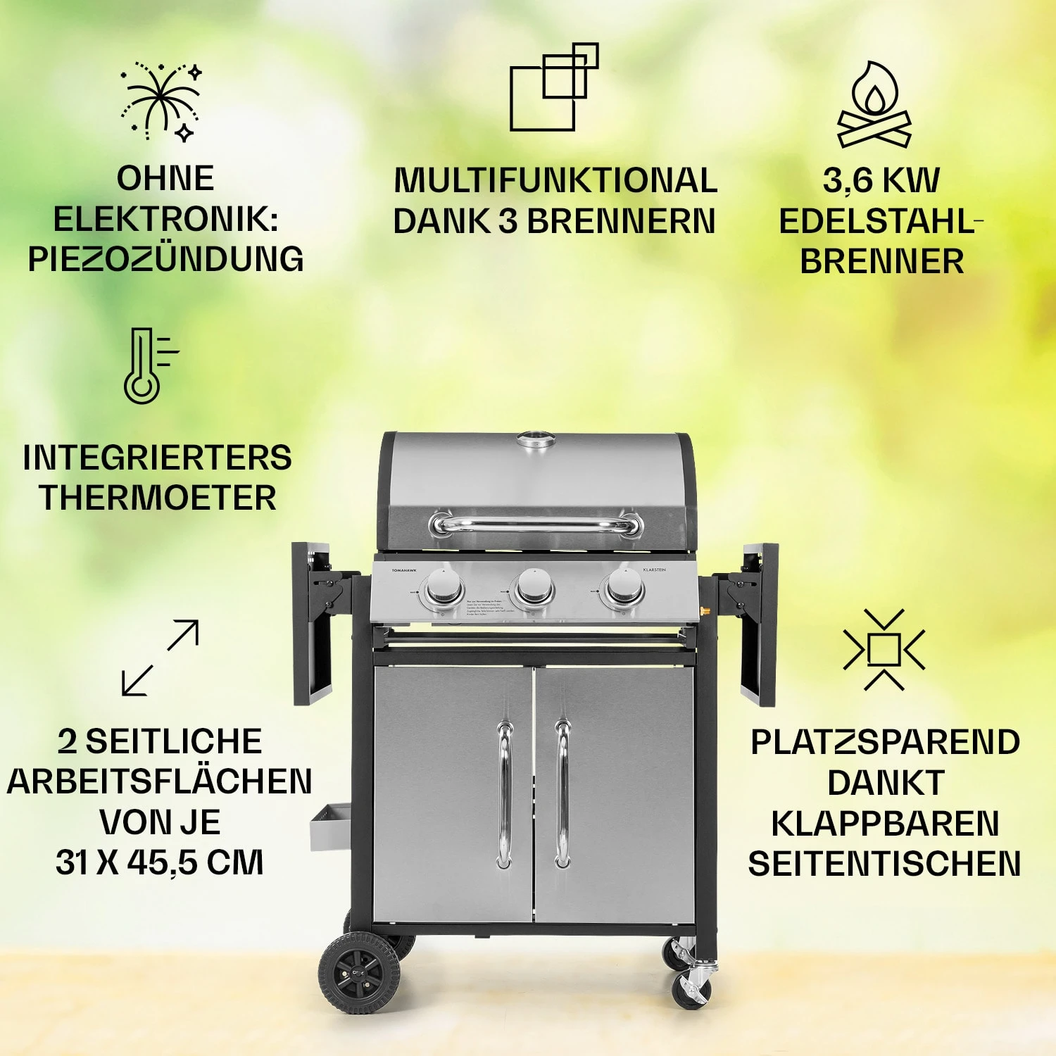 Tomahawk Gasgrill 3 X 3,6 KW Brenner 60 X 43,5 Cm Grill Edelstahl – Bild 2