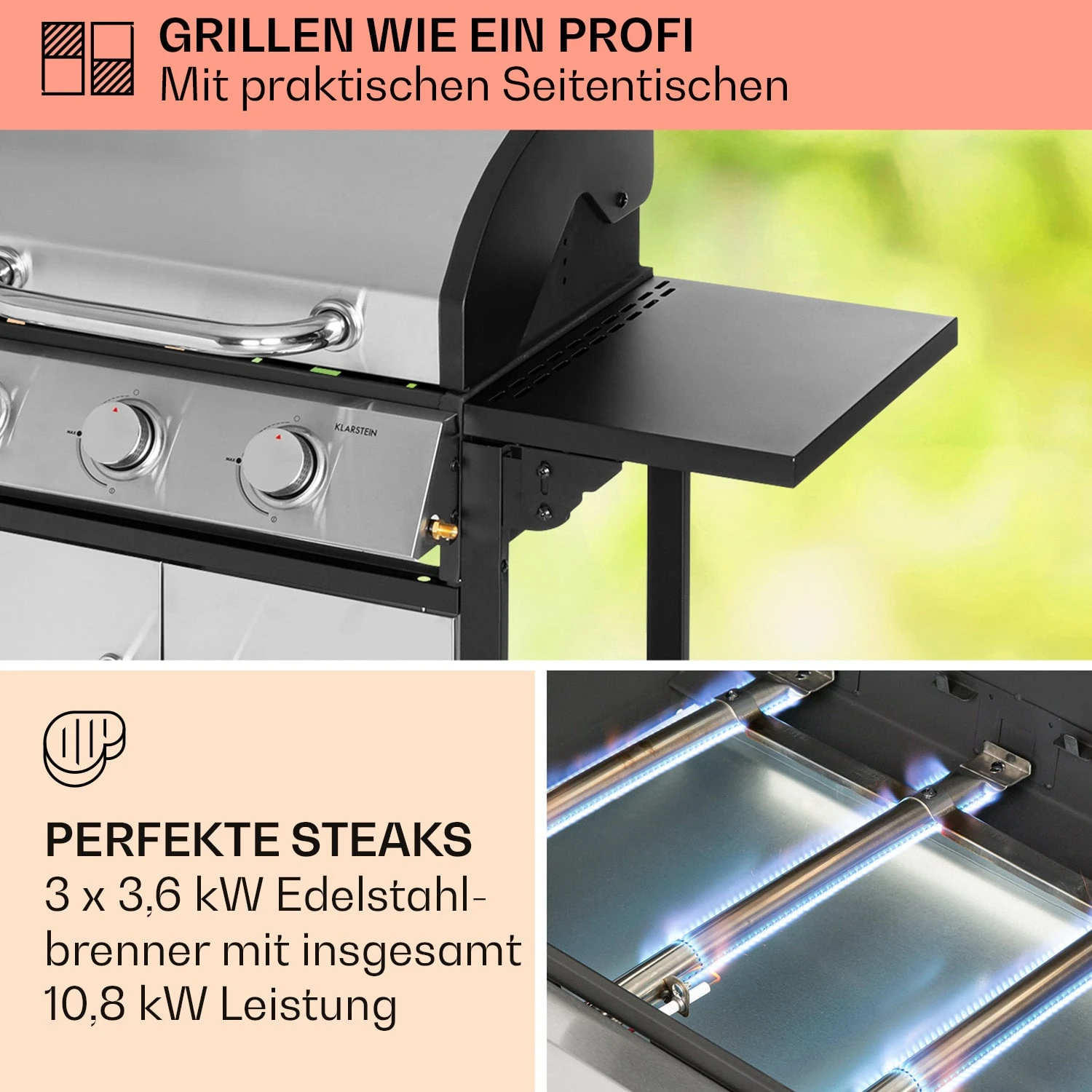Tomahawk Gasgrill 3 X 3,6 KW Brenner 60 X 43,5 Cm Grill Edelstahl – Bild 3