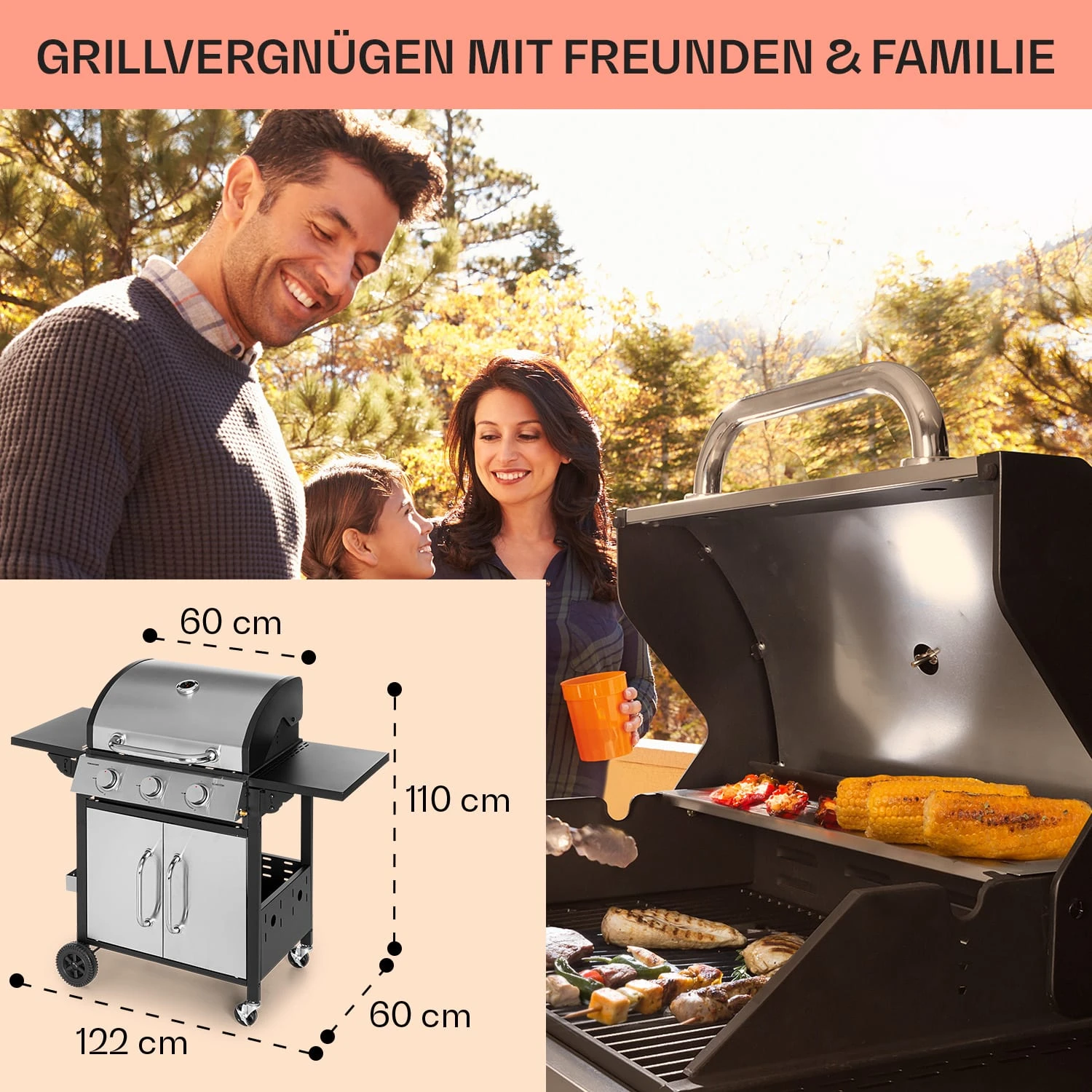 Tomahawk Gasgrill 3 X 3,6 KW Brenner 60 X 43,5 Cm Grill Edelstahl – Bild 6