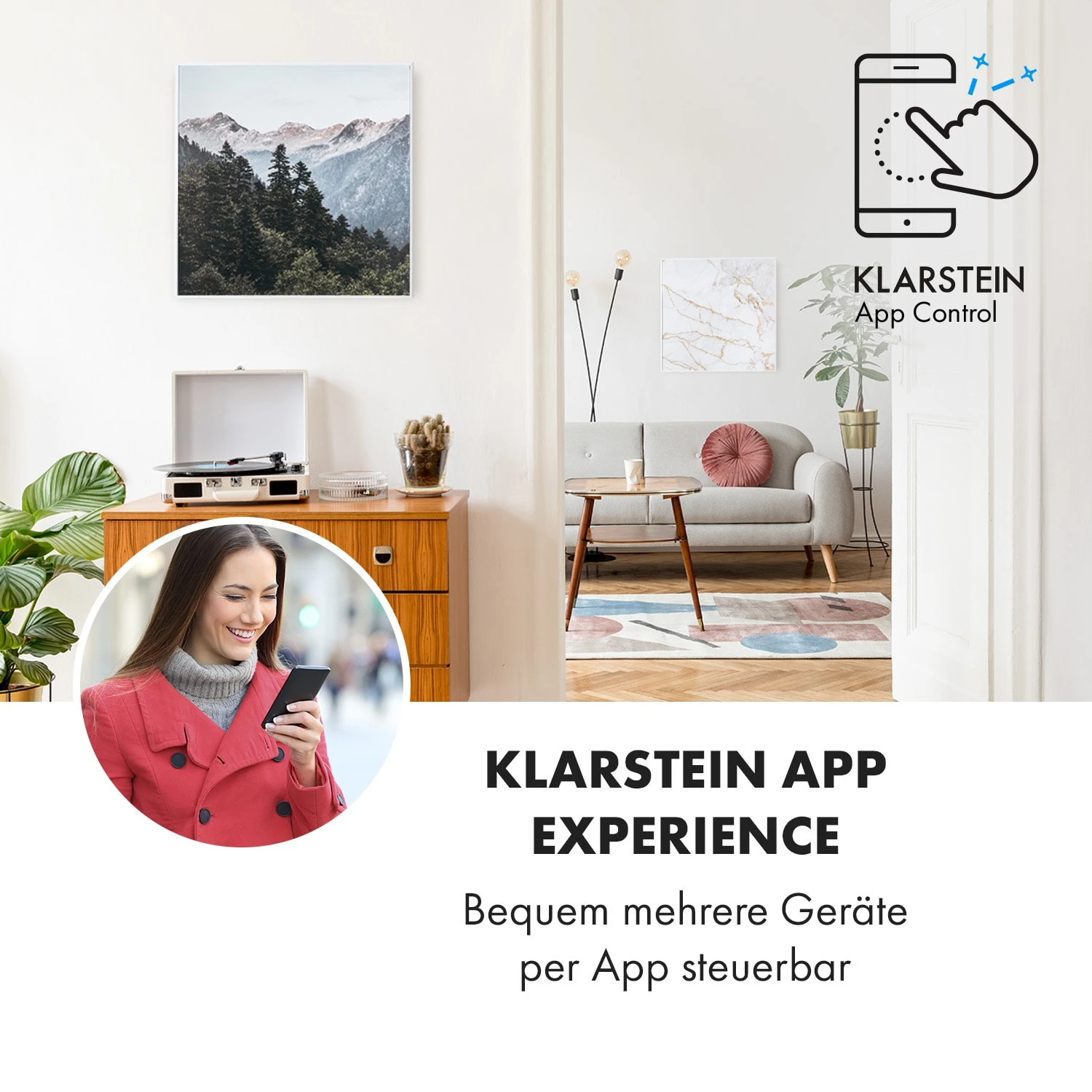 Wonderwall Air Art Smart Infrarotheizung 60x60cm 350W Wandinstallation App-Steuerung Berge – Bild 2