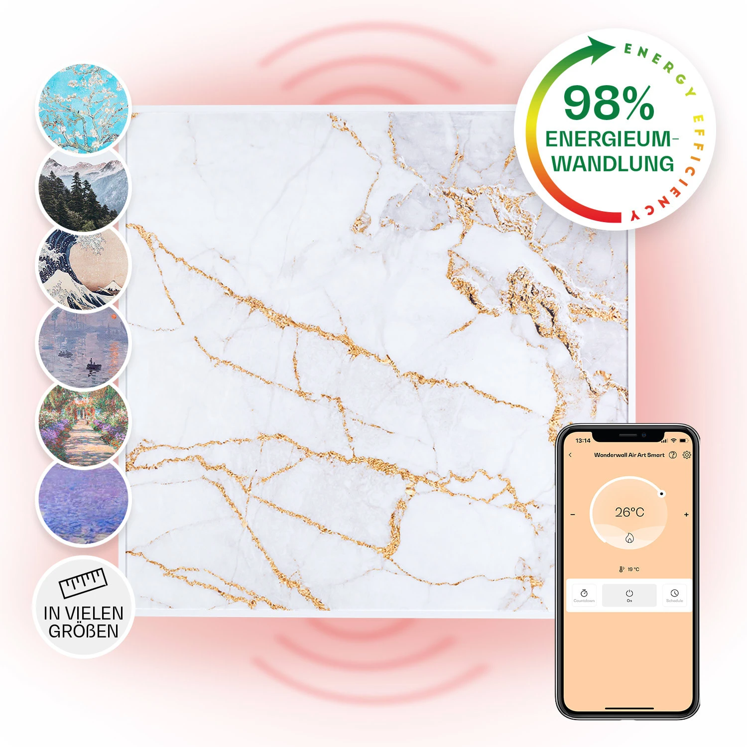 Wonderwall Air Art Smart Infrarotheizung 60x60cm 350W Wandinstallation App-Steuerung Marmor I