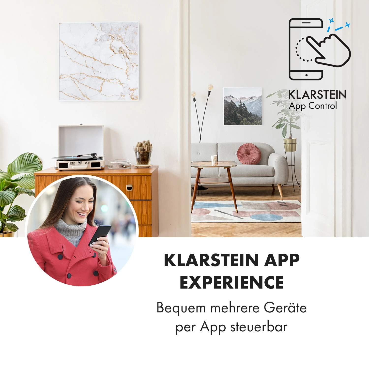 Wonderwall Air Art Smart Infrarotheizung 60x60cm 350W Wandinstallation App-Steuerung Marmor I – Bild 2