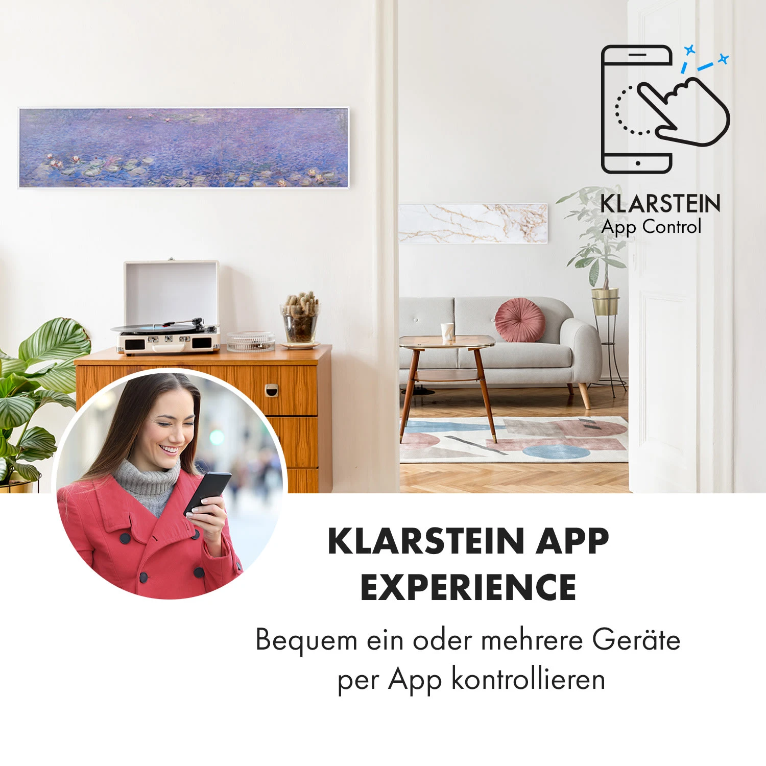 Wonderwall Air Art Smart Infrarotheizung 120x30cm 350W Wandinstallation App-Steuerung Seerosen – Bild 2