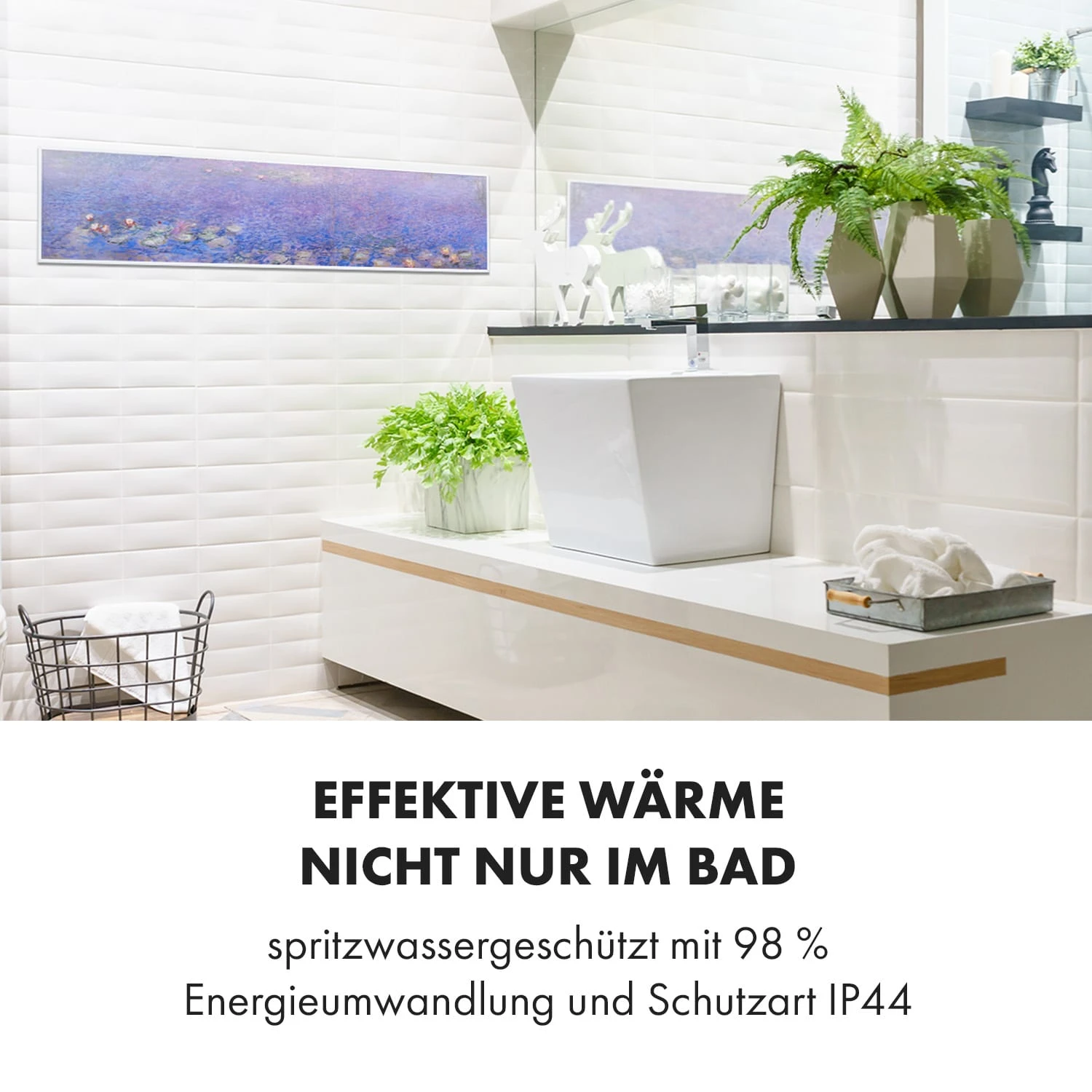 Wonderwall Air Art Smart Infrarotheizung 120x30cm 350W Wandinstallation App-Steuerung Seerosen – Bild 6