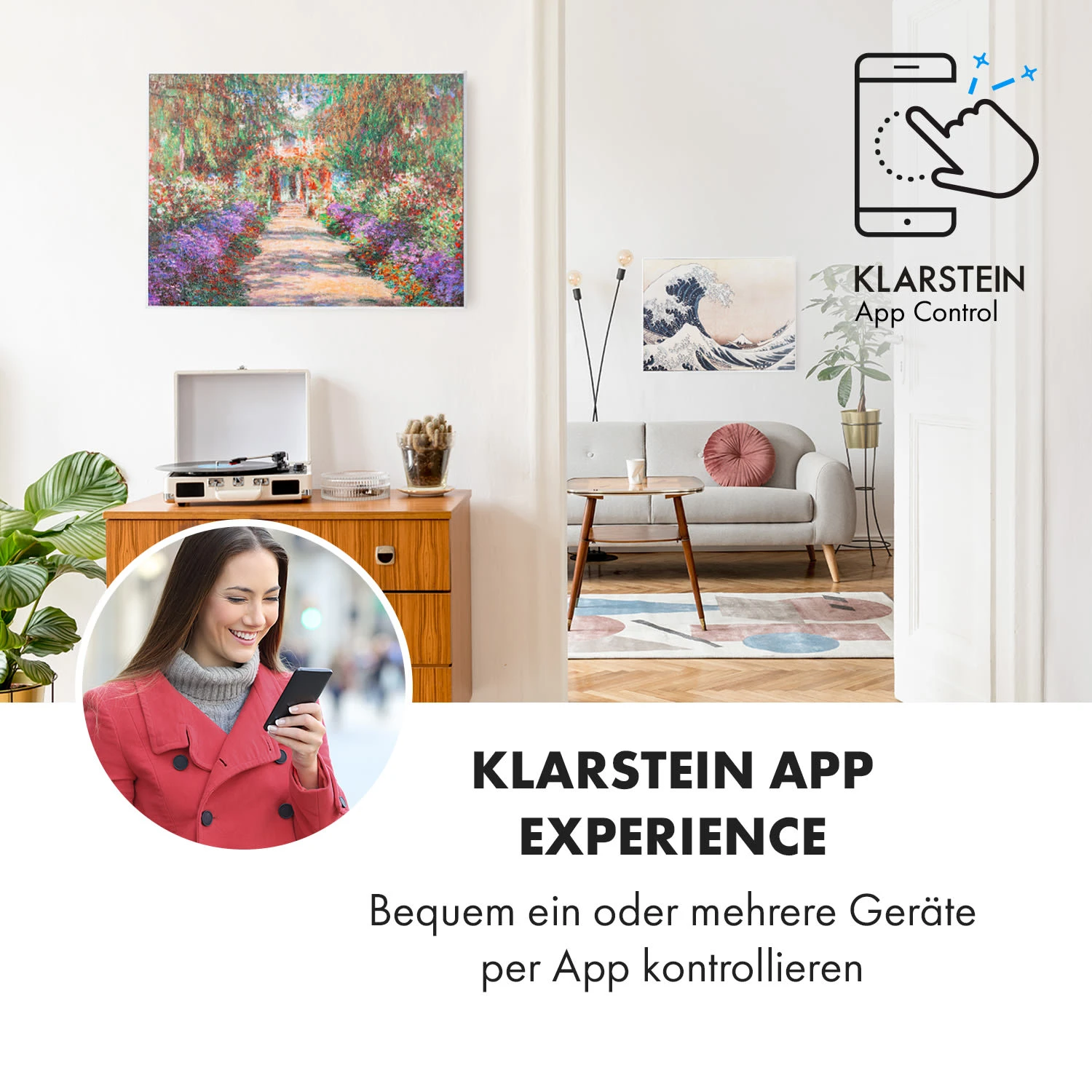 Wonderwall Air Art Smart Infrarotheizung 80x60cm 500W Wandmontage Gartenweg – Bild 2