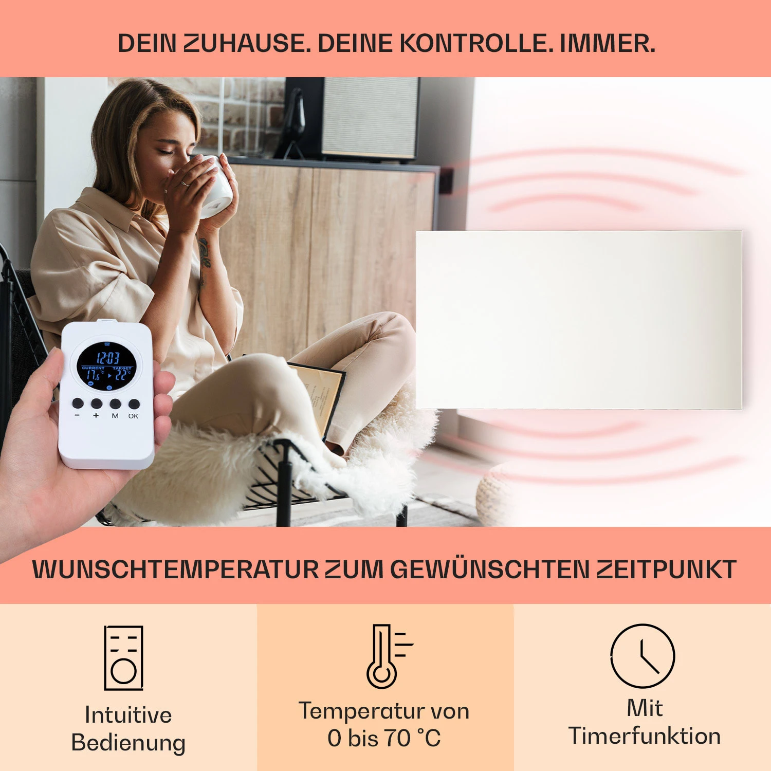 Wonderwall AirInfinite 720 Infrarotheizung 120x60cm 720W Fernbedienung – Bild 3