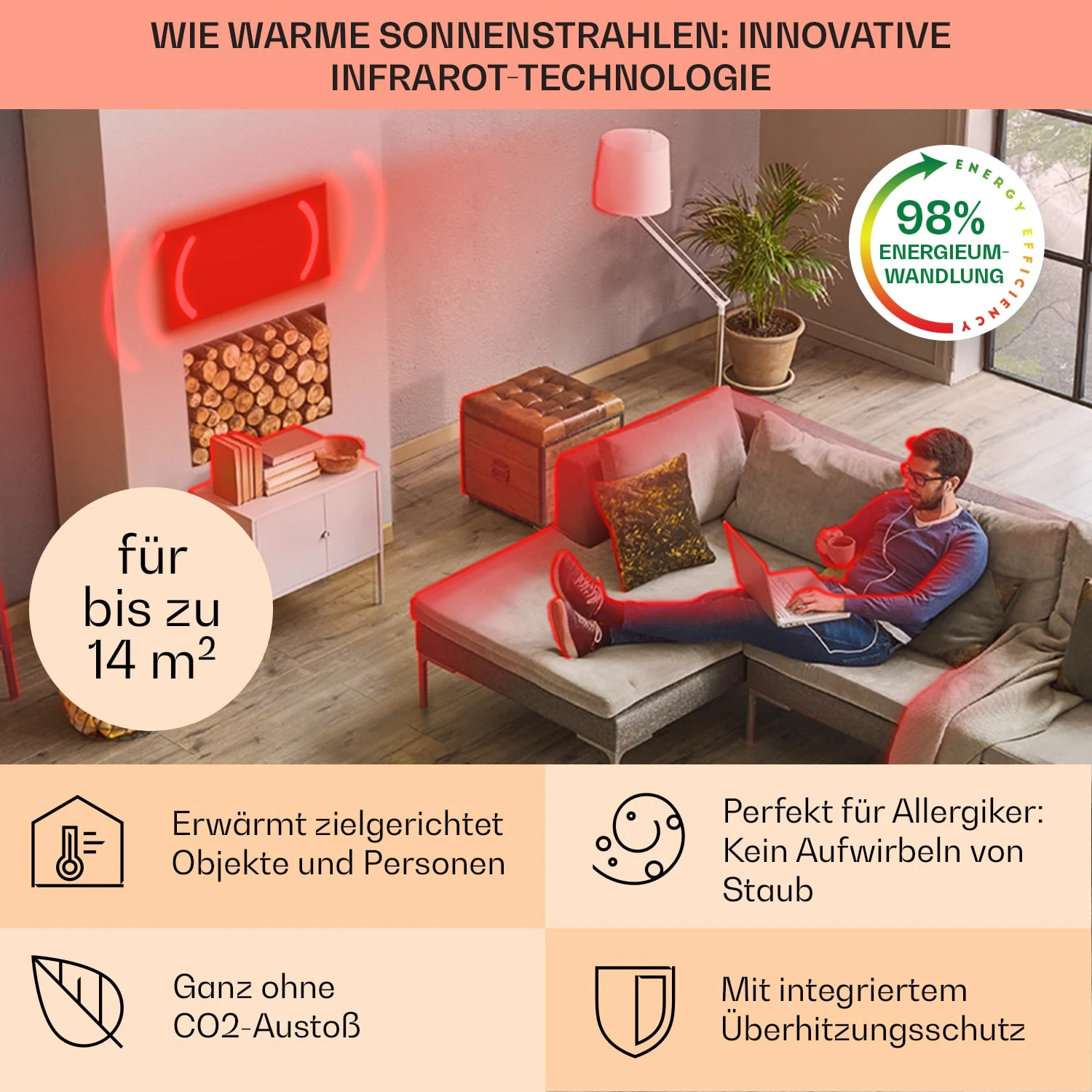 Wonderwall AirInfinite 720 Infrarotheizung 120x60cm 720W Fernbedienung – Bild 4