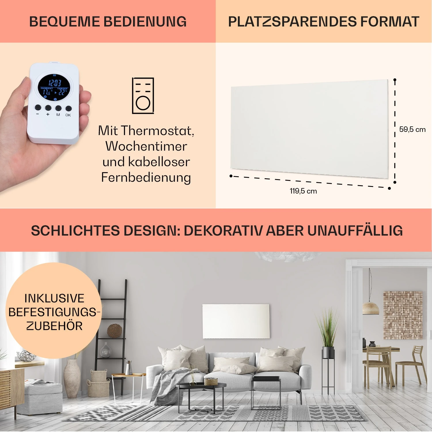 Wonderwall AirInfinite 720 Infrarotheizung 120x60cm 720W Fernbedienung – Bild 6