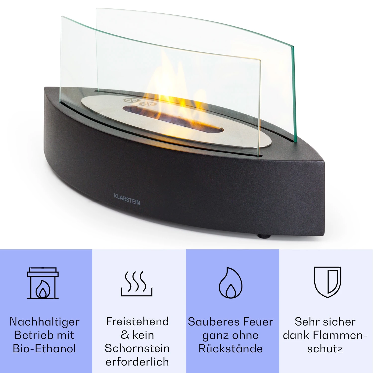 Phantasma Curve Ethanol-Kamin Rauch- & Geruchlos Edelstahl-Brenner Sicherheitsglas – Bild 3