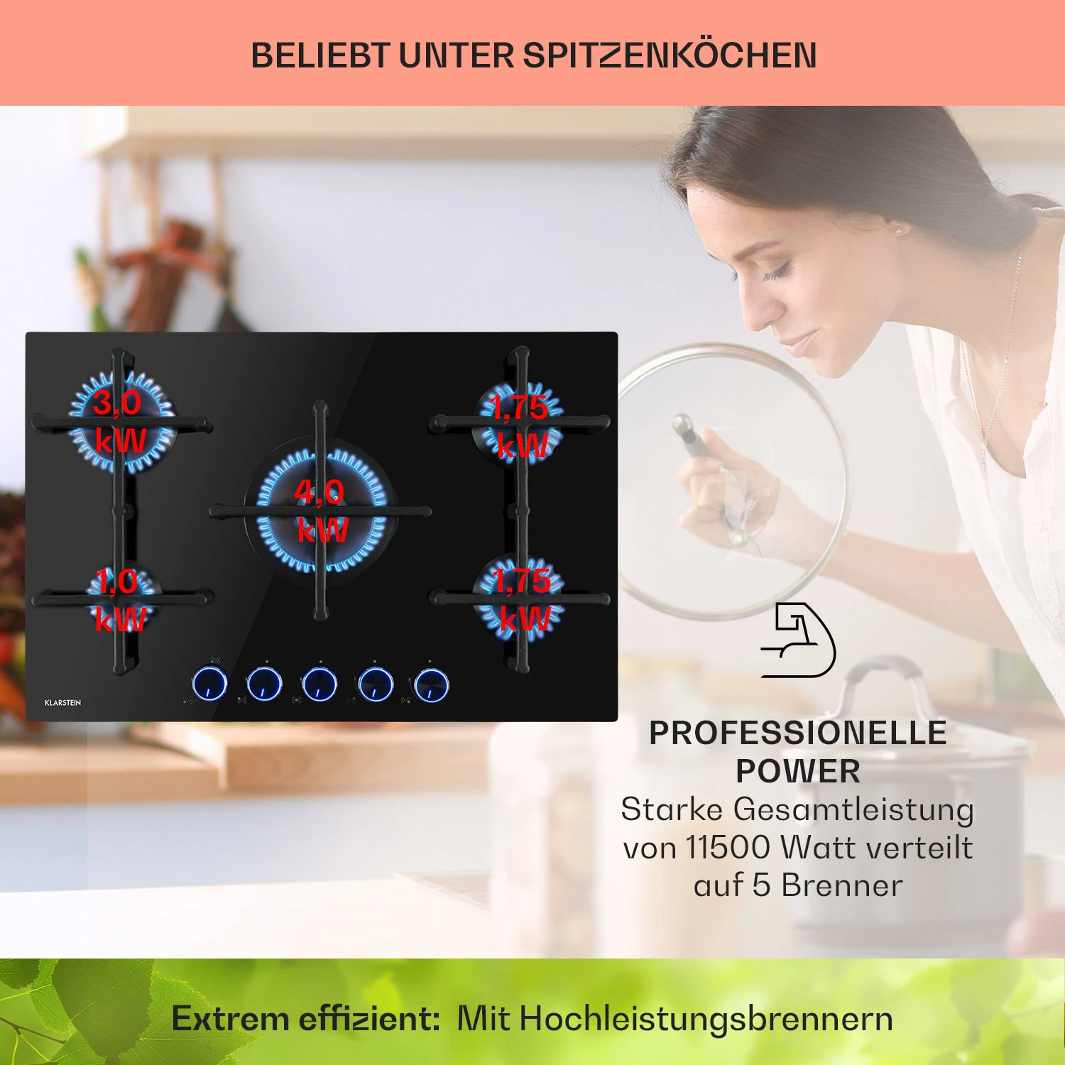 Illuminosa 5 Gaskochfeld 5-flammig Sabaf-Brenner Glaskeramik – Bild 3