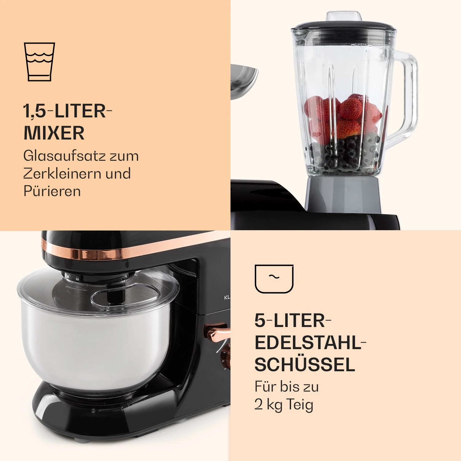 Lucia Elegance Küchenmaschine Mixer Fleischwolf 2000W BPA-frei – Bild 6