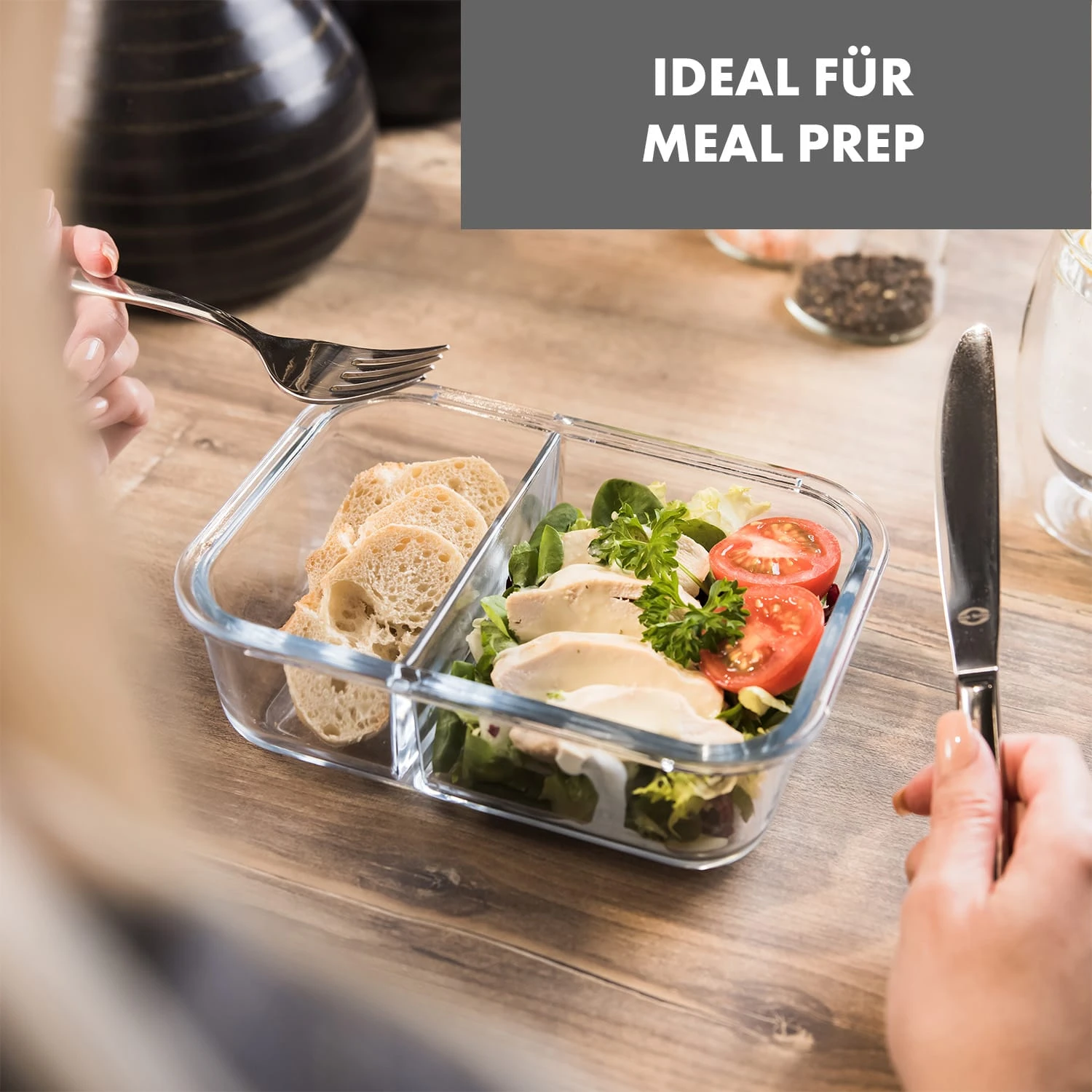 Glaswerk Jardine Frischhaltedosen 3er Set 2 Kammern 1040 Ml Borosilikatglas Deckel – Bild 3