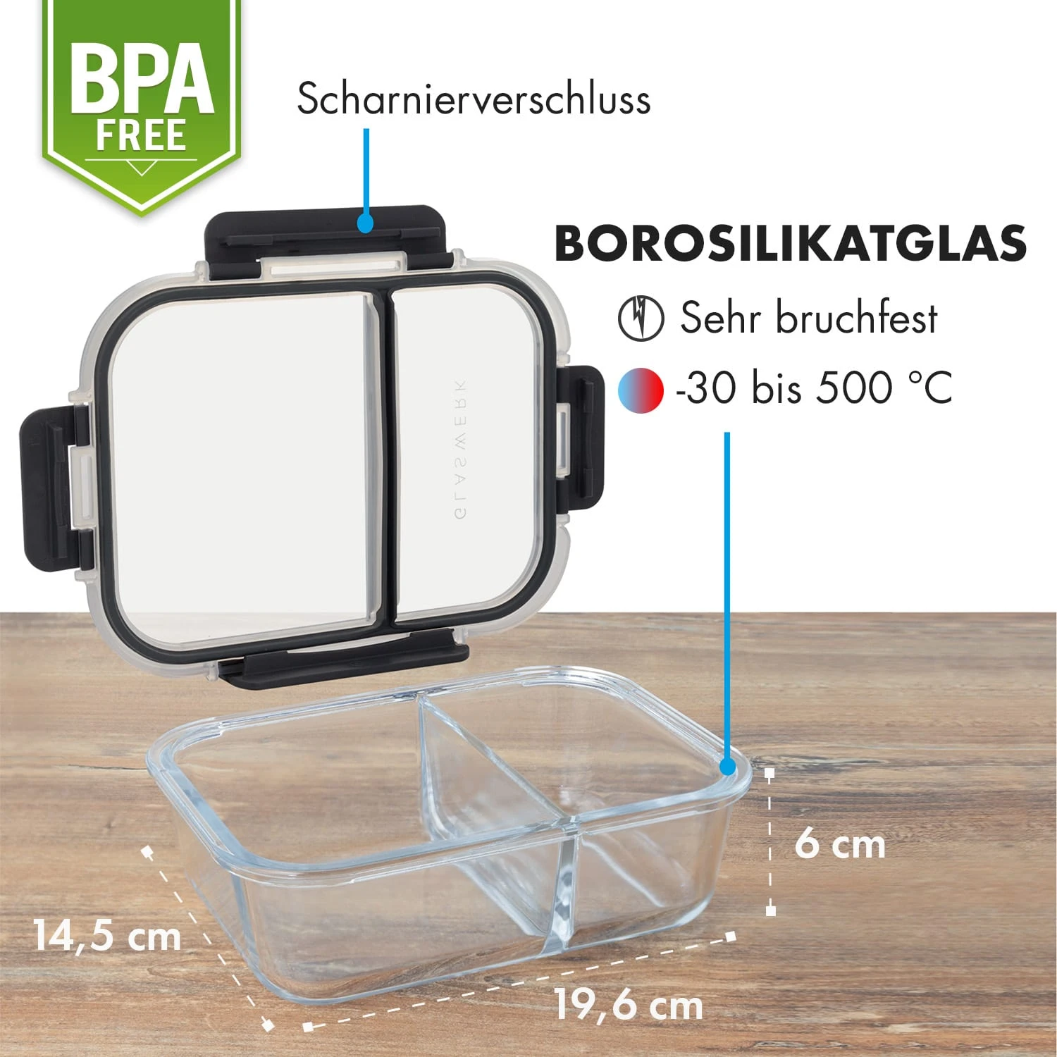 Glaswerk Jardine Frischhaltedosen 3er Set 2 Kammern 1040 Ml Borosilikatglas Deckel – Bild 7
