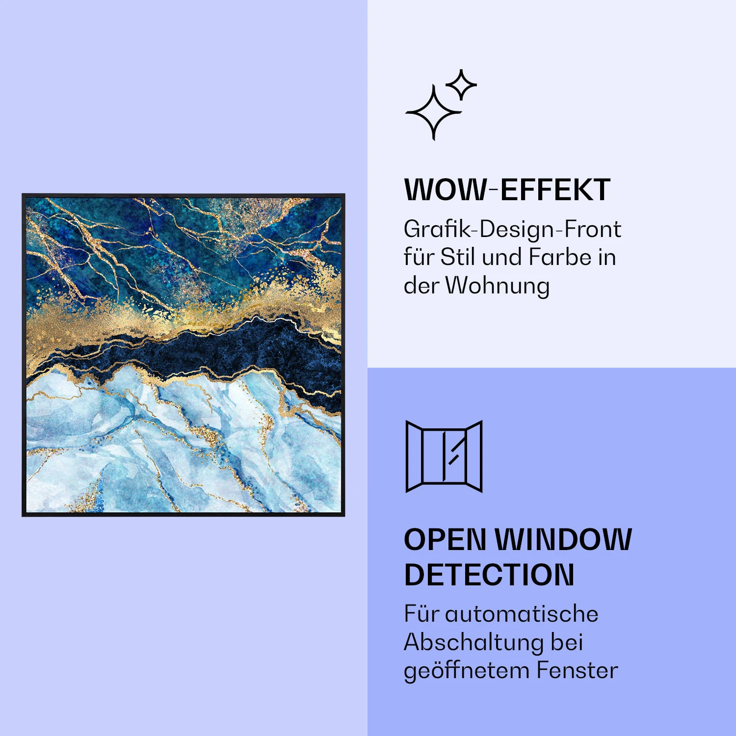 Wonderwall Air Art Smart Infrarotheizung Blauer Marmor 60x60cm 350W – Bild 6