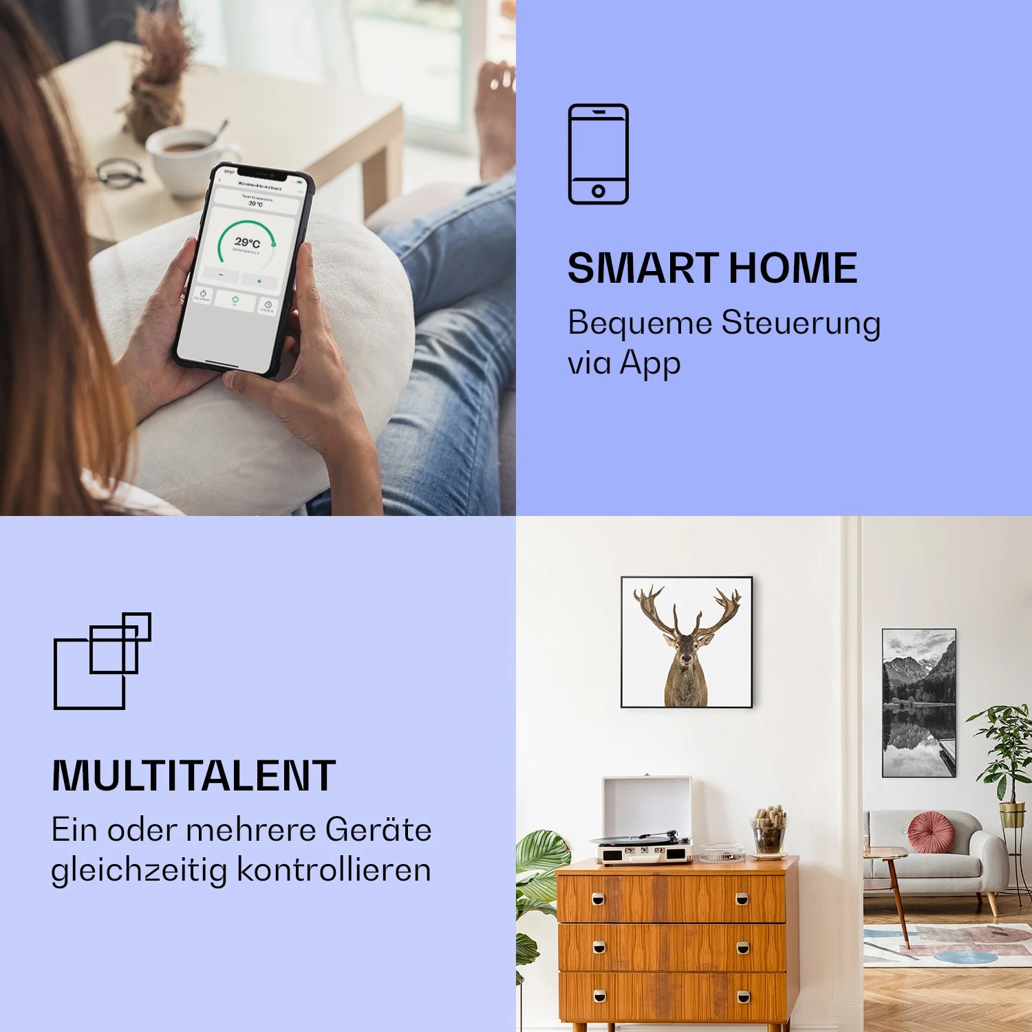 Wonderwall Air Art Smart Infrarotheizung Hirsch 60x60cm 350W – Bild 2