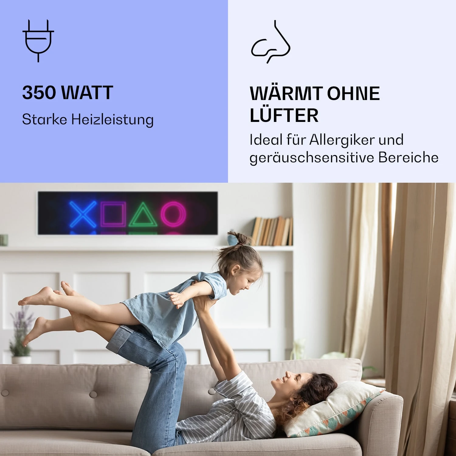 Wonderwall Air Art Smart Infrarotheizung Spiel 120x30cm 350W – Bild 5