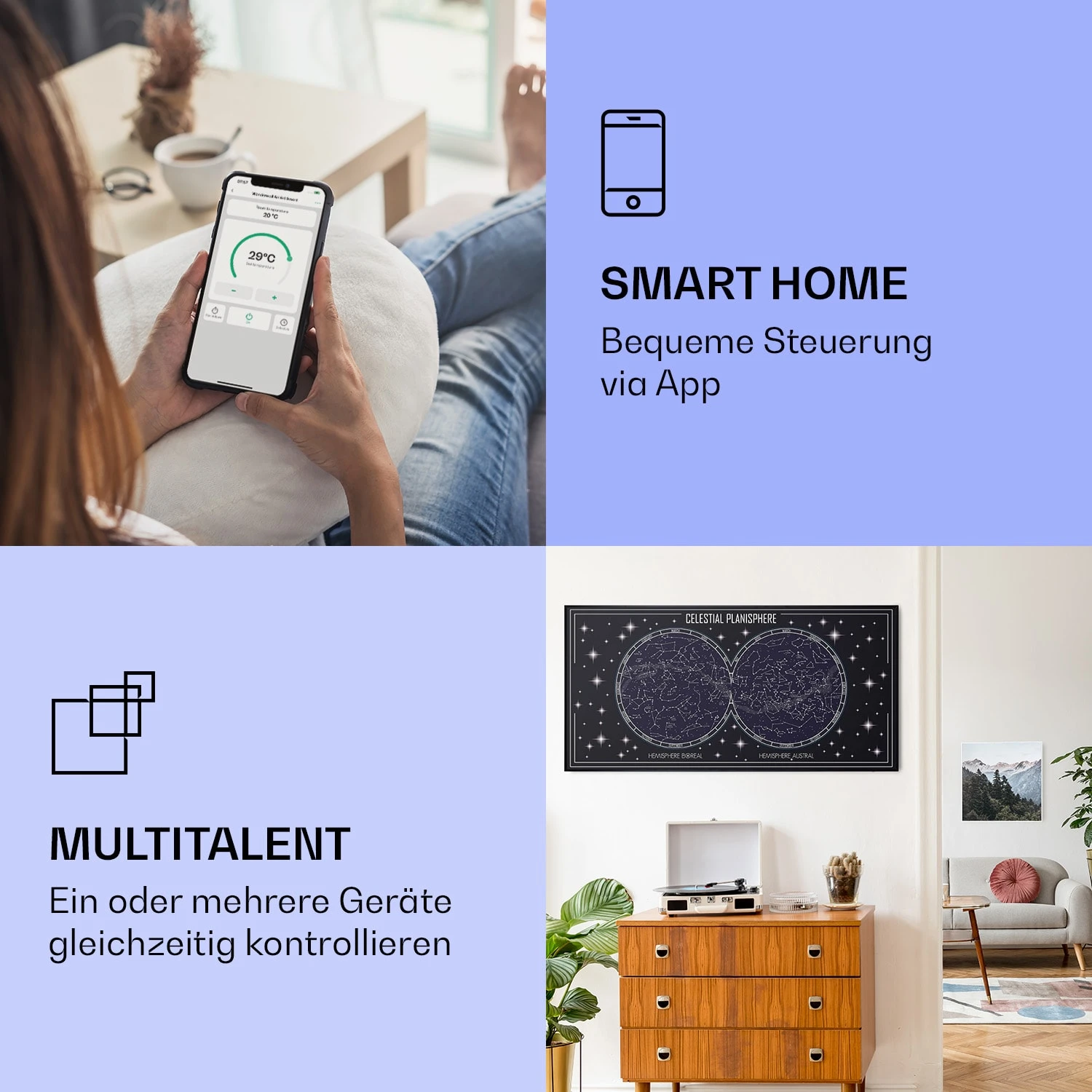 Wonderwall Air Art Smart Infrarotheizung Himmelskarte 120x60cm 700W – Bild 2