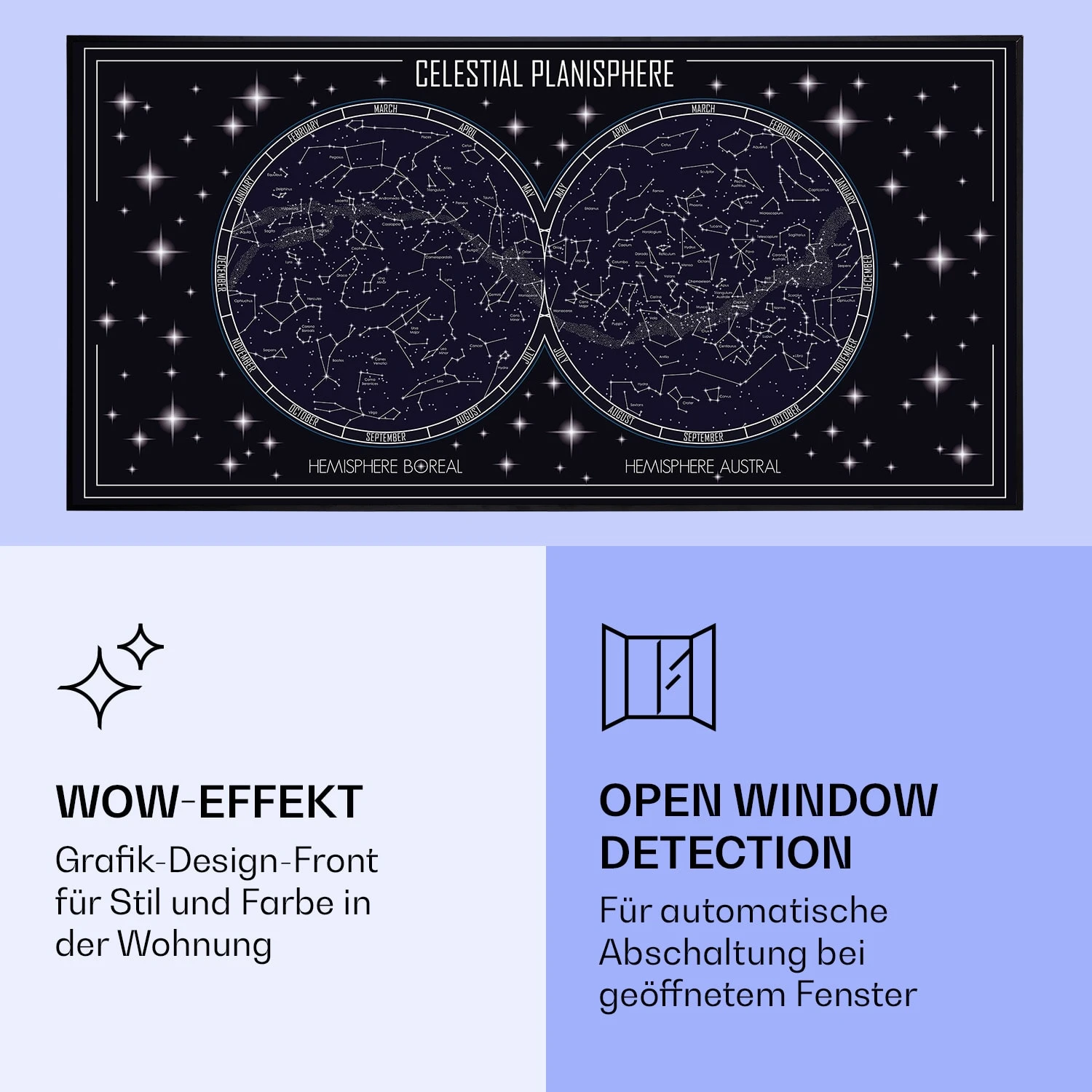 Wonderwall Air Art Smart Infrarotheizung Himmelskarte 120x60cm 700W – Bild 6