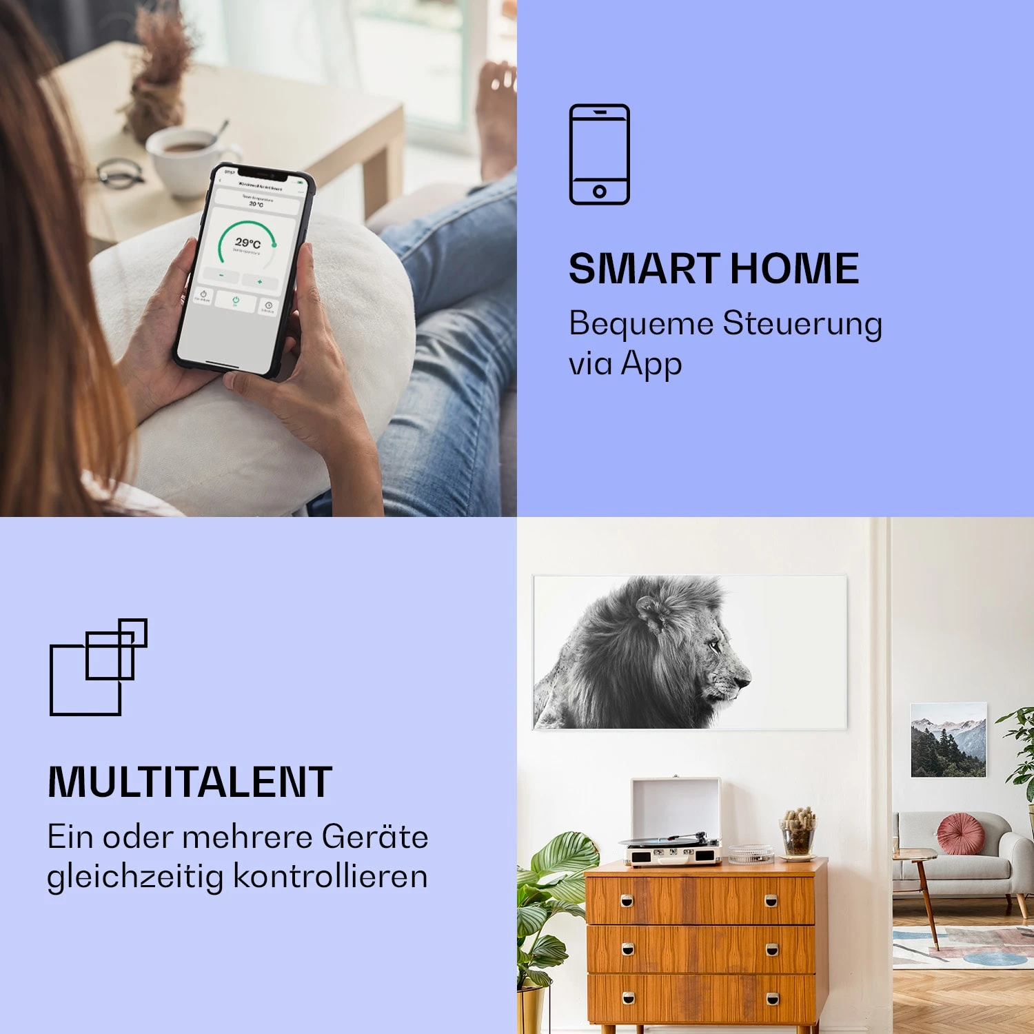 Wonderwall Air Art Smart Infrarotheizung Löwe 60x120cm 700W – Bild 2