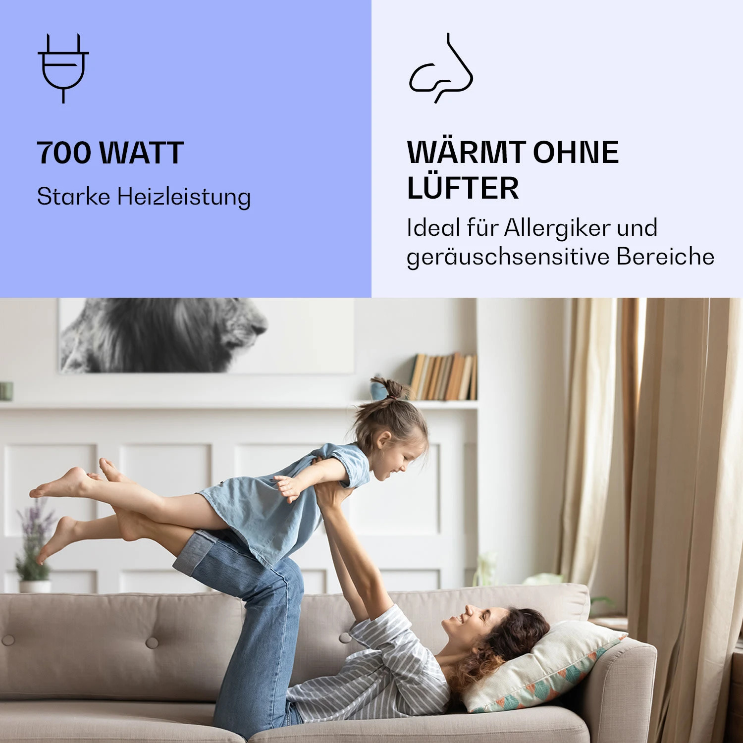 Wonderwall Air Art Smart Infrarotheizung Löwe 60x120cm 700W – Bild 5