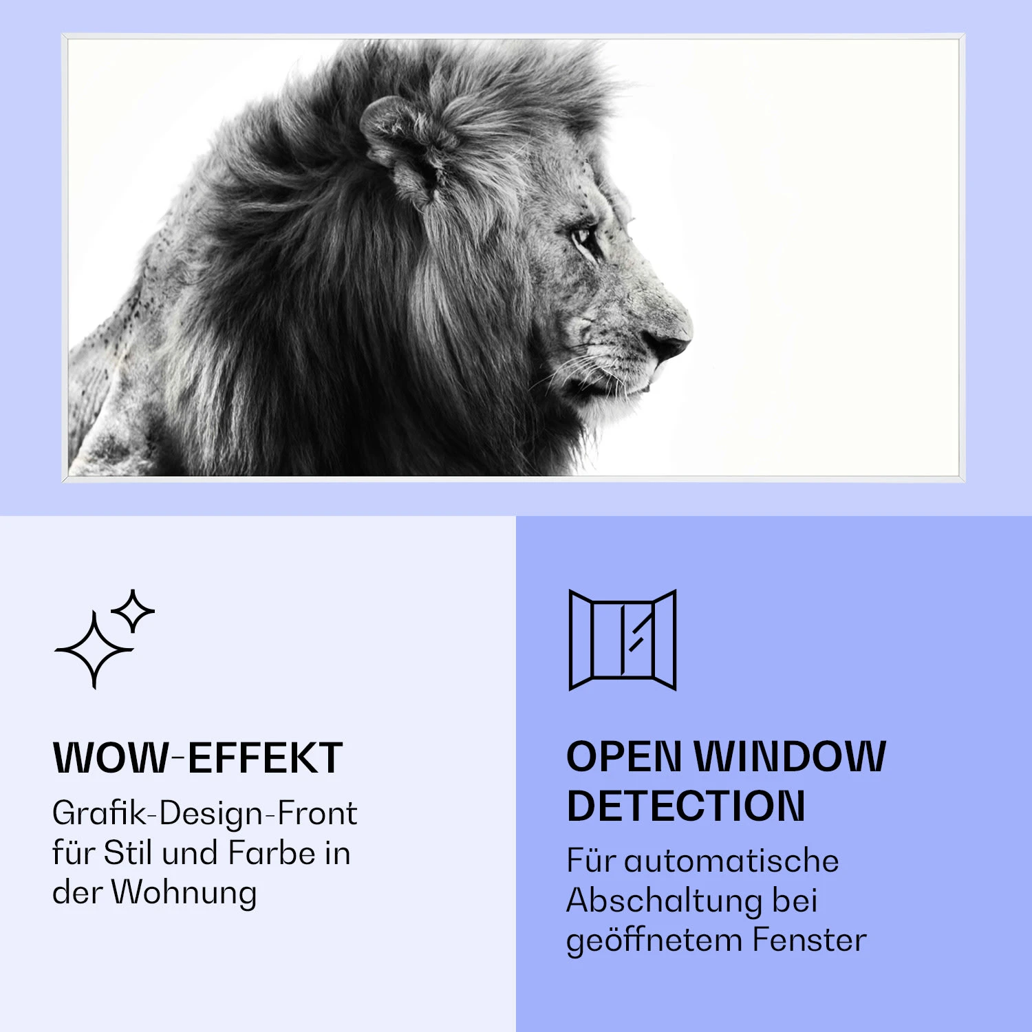 Wonderwall Air Art Smart Infrarotheizung Löwe 60x120cm 700W – Bild 6