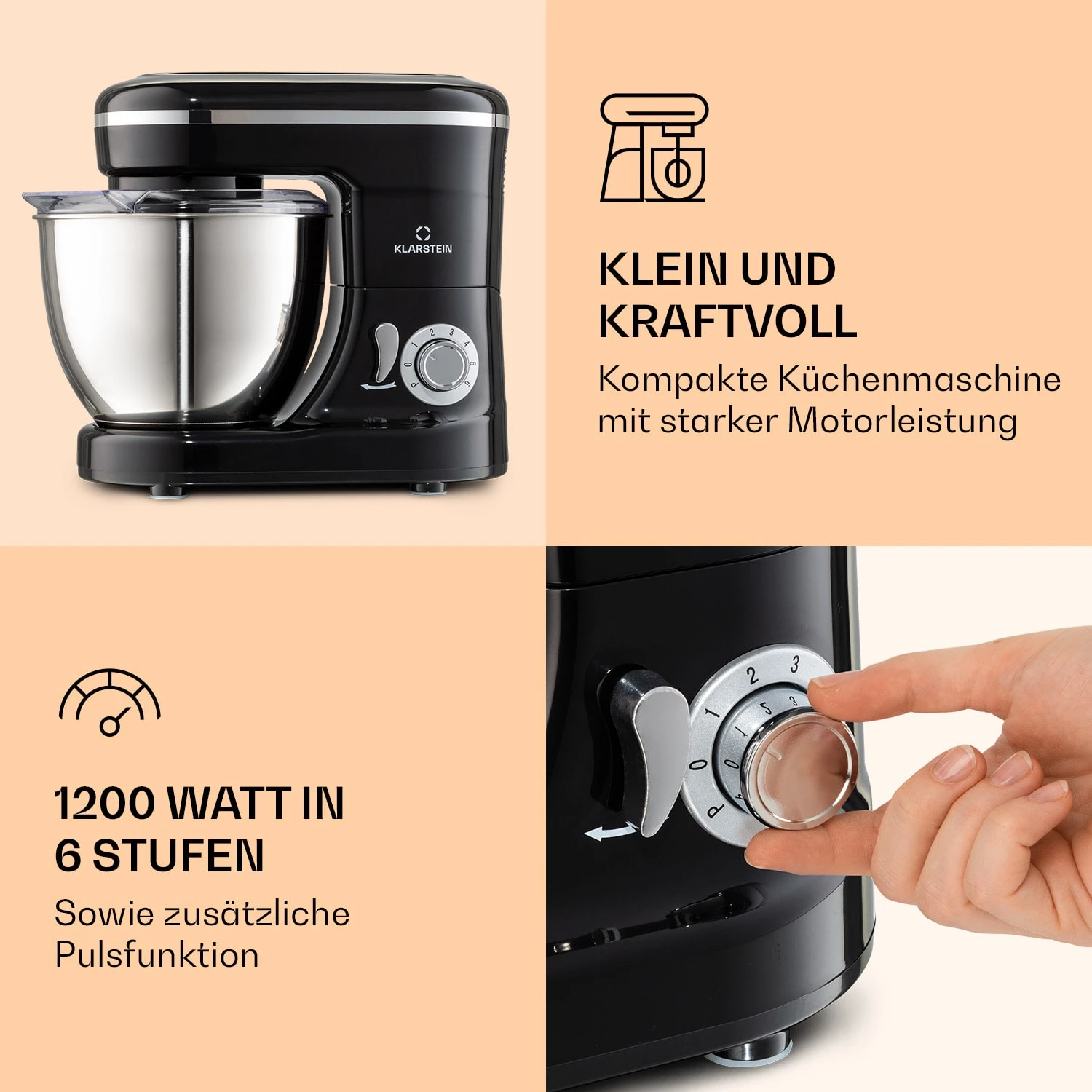 Bella Mini Rührmaschine 1200 W 6 Stufen 4 Liter Edelstahl Pulsfunktion – Bild 3