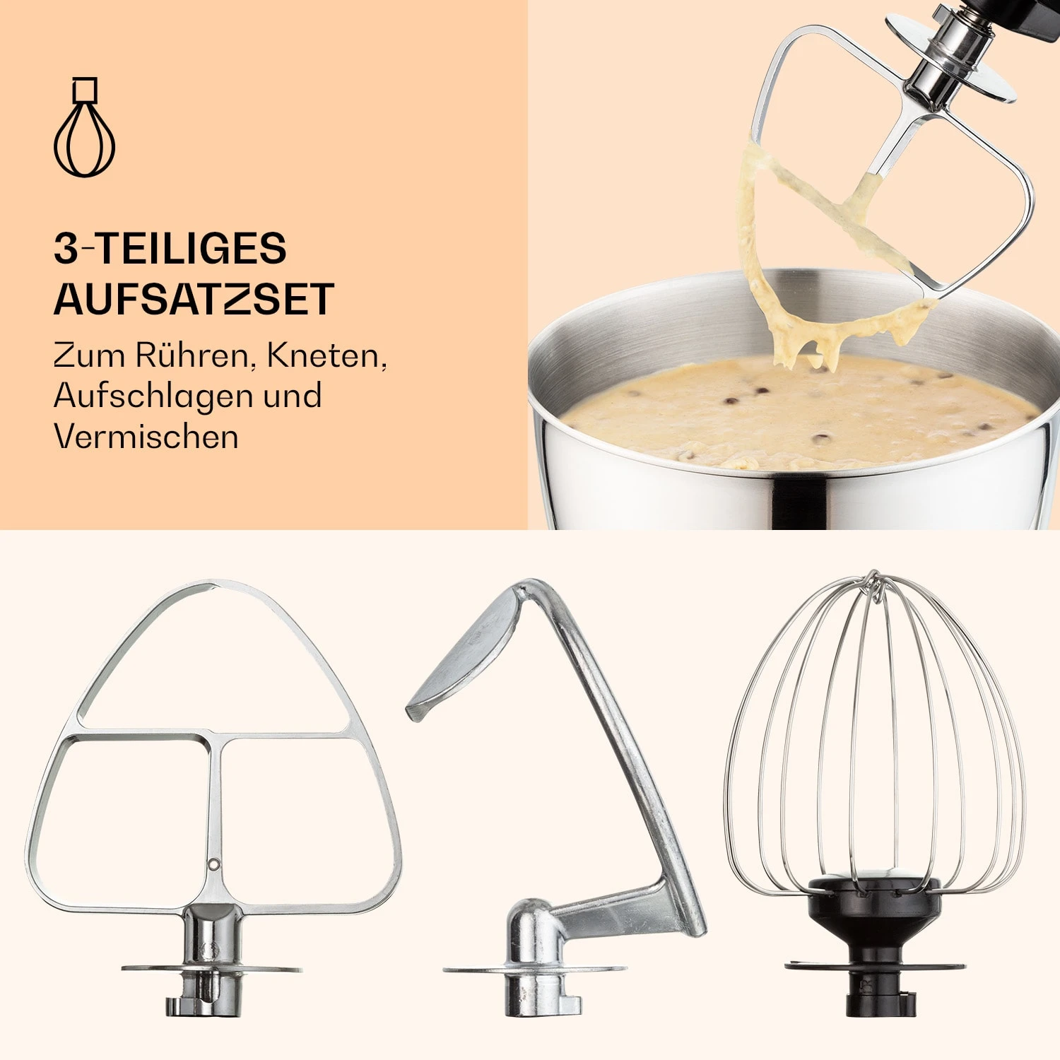 Bella Mini Rührmaschine 1200 W 6 Stufen 4 Liter Edelstahl Pulsfunktion – Bild 5